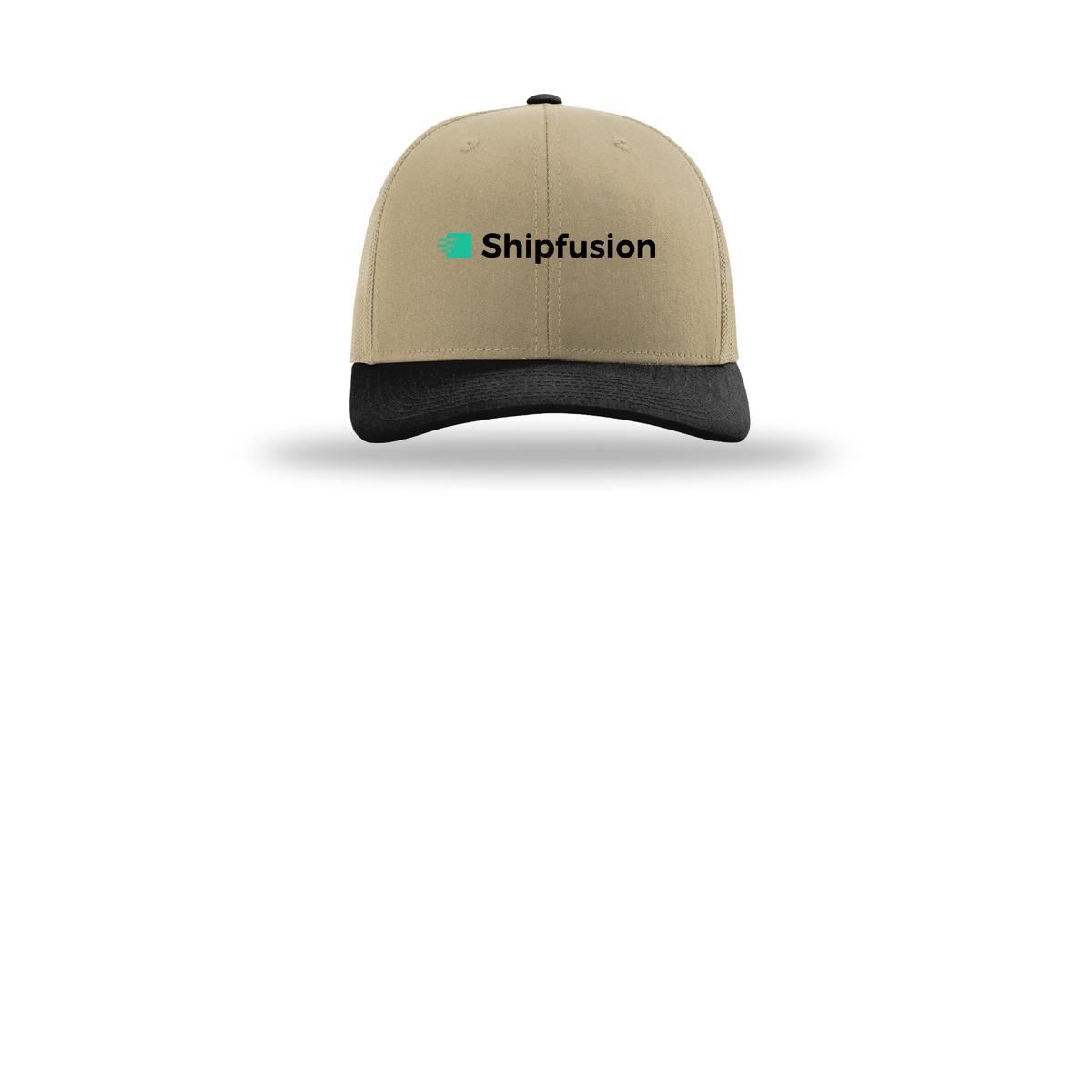 shipfusion-richardson-trucker-cap-embroidery-capfront-R112-khakikhakiblack-flat-front