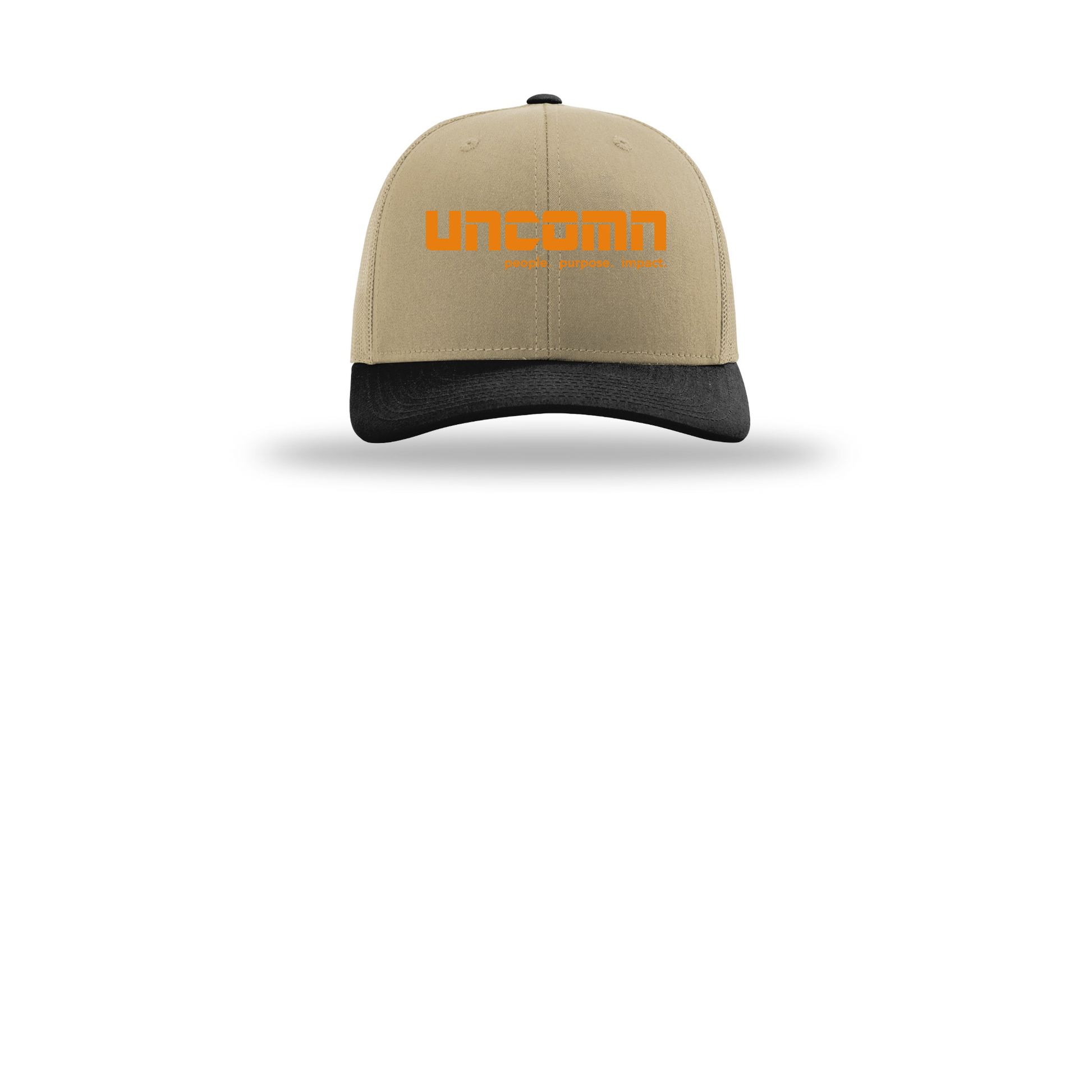 uncomn-richardson-trucker-cap-embroidery-capfront-R112-khakikhakiblack-flat-front