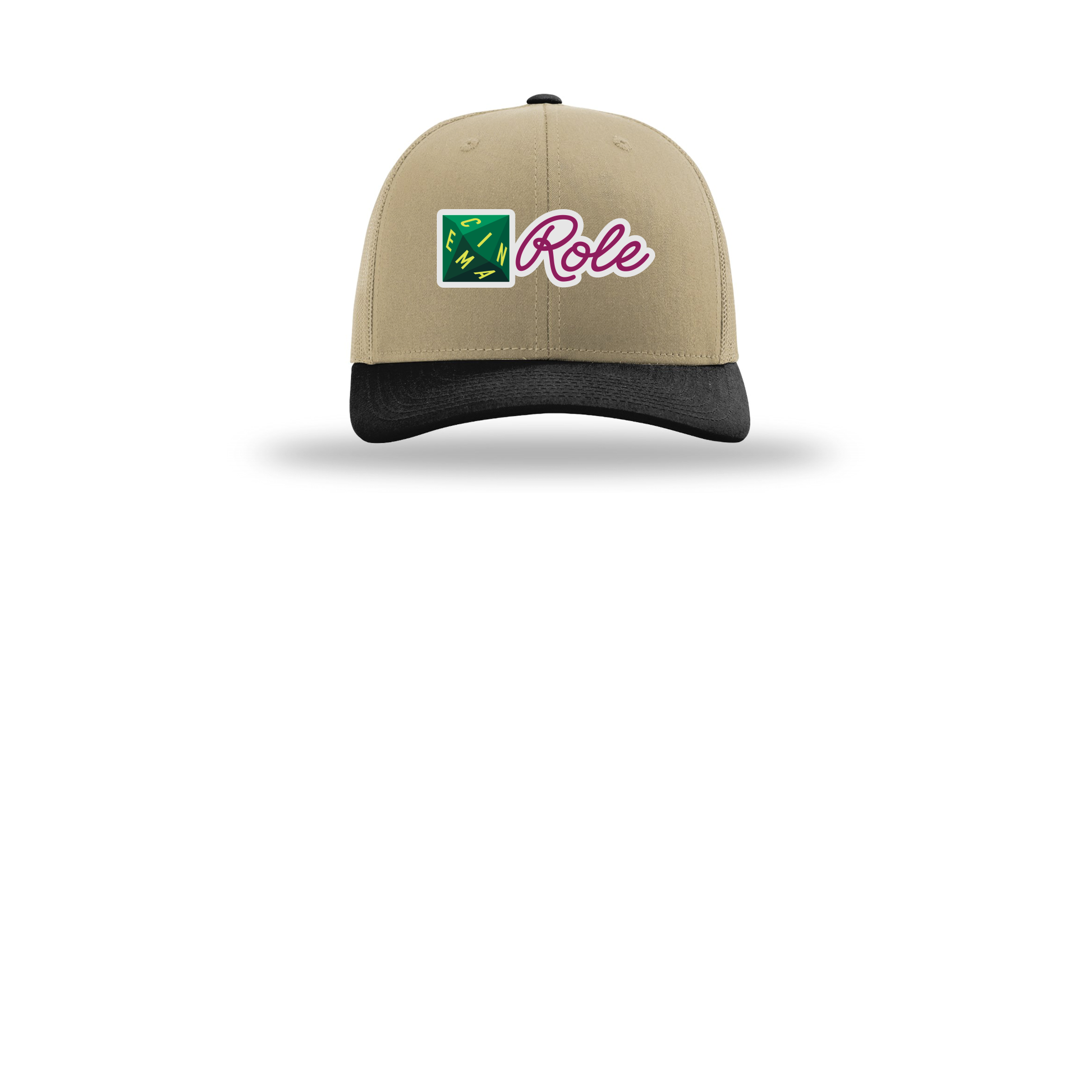 cinemarole-richardson-trucker-cap-embroidery-capfront-R112-khakikhakiblack-flat-front