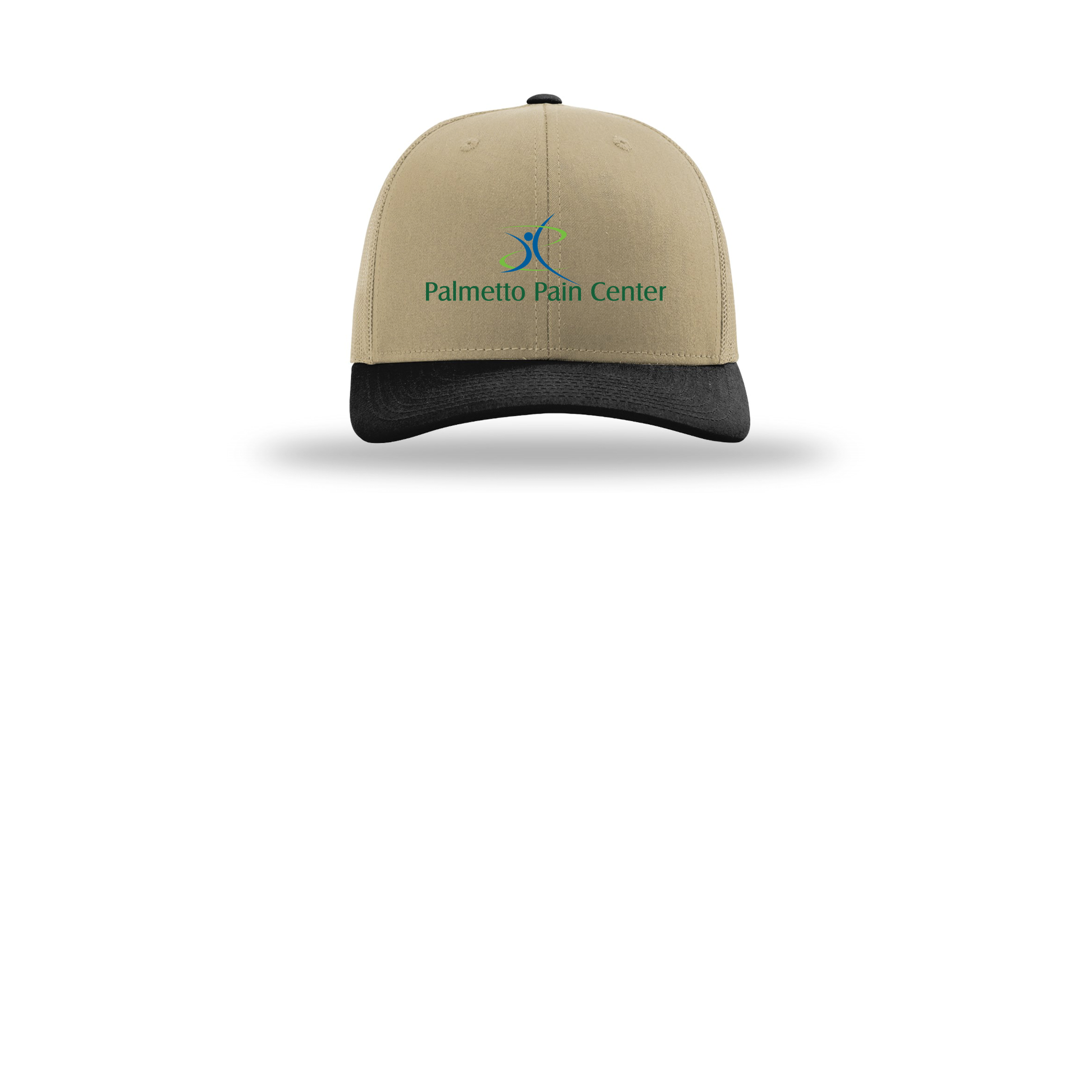 palmetto-pain-center-richardson-trucker-cap-embroidery-capfront-R112-khakikhakiblack-flat-front