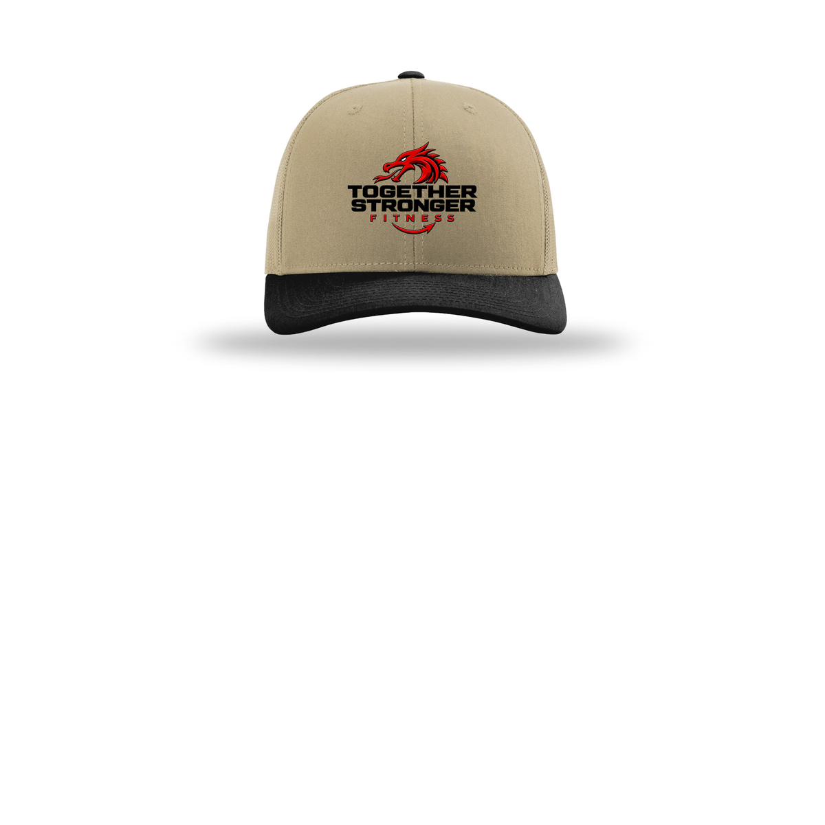togetherstrongerfitness-richardson-trucker-cap-embroidery-capfront-R112-khakikhakiblack-flat-front
