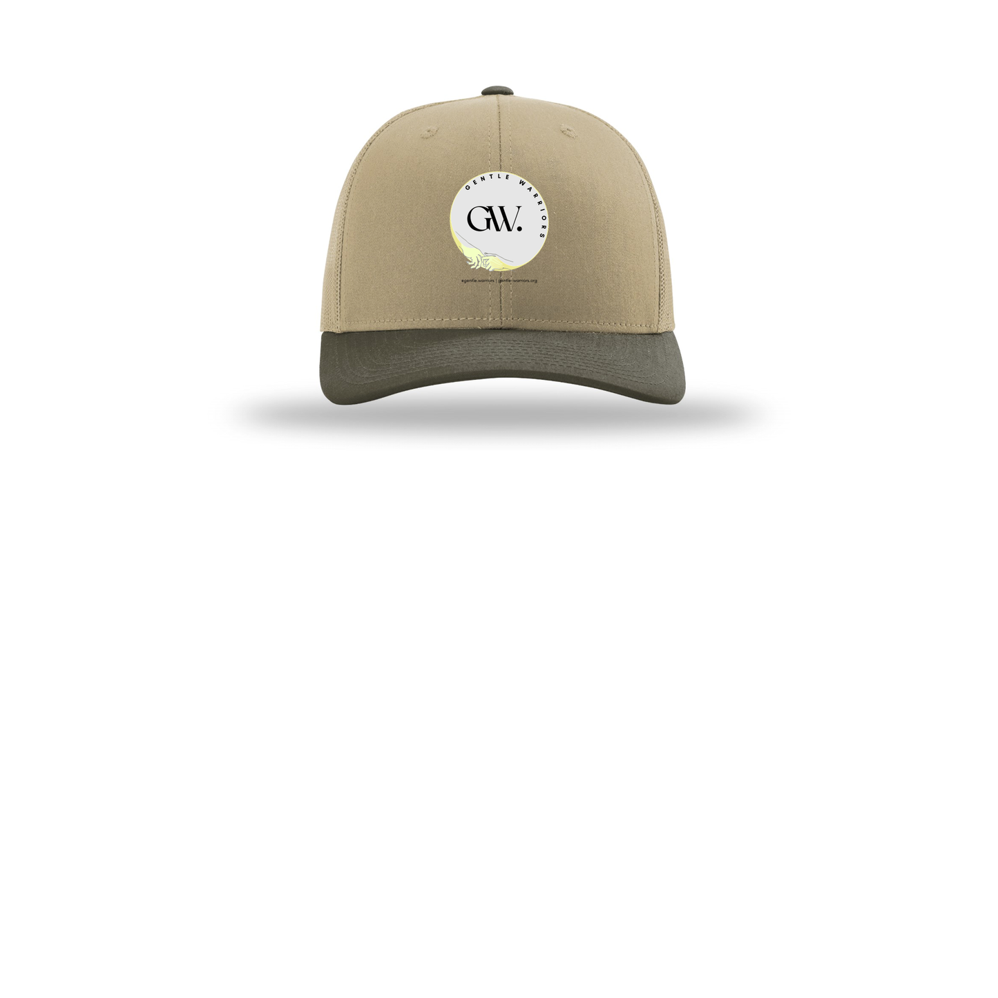 gentle-warriors-richardson-trucker-cap-embroidery-capfront-R112-khakikhakichocolatechip-flat-front