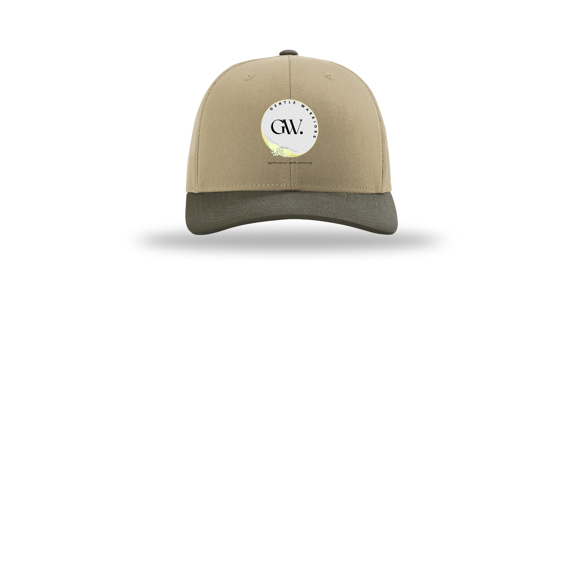 gentle-warriors-richardson-trucker-cap-embroidery-capfront-R112-khakikhakichocolatechip-flat-front