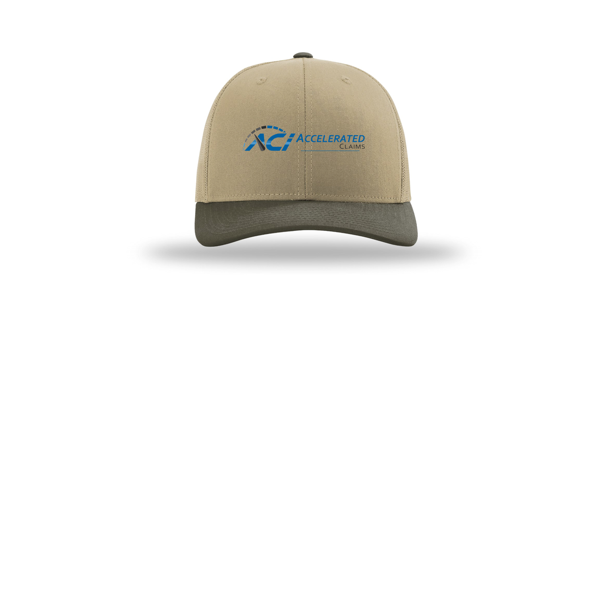 accelclaims-richardson-trucker-cap-embroidery-capfront-R112-khakikhakichocolatechip-flat-front