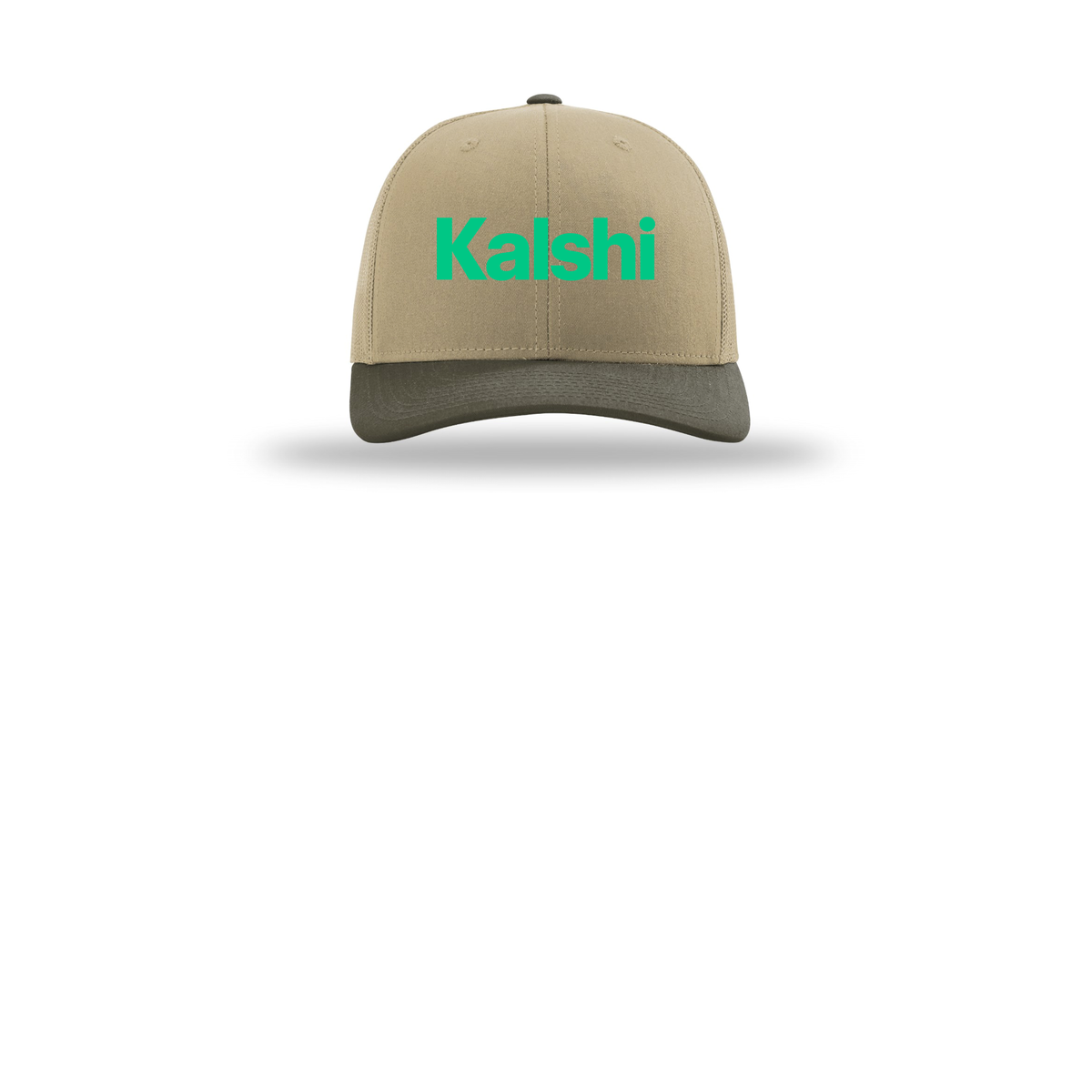 kalshi-richardson-trucker-cap-embroidery-capfront-R112-khakikhakichocolatechip-flat-front