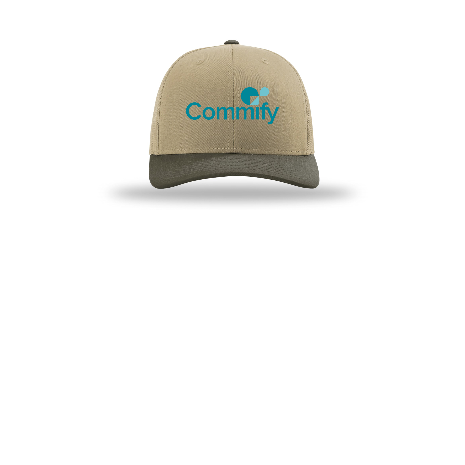 commify-richardson-trucker-cap-embroidery-capfront-R112-khakikhakichocolatechip-flat-front
