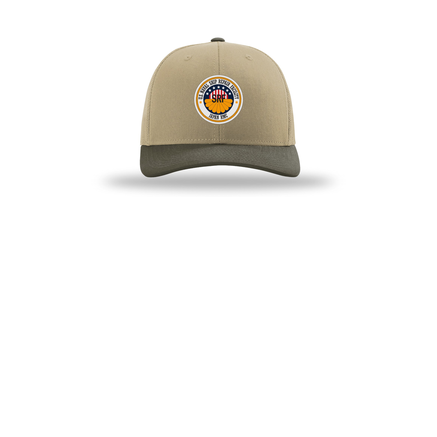 srf-jrmc-richardson-trucker-cap-embroidery-capfront-R112-khakikhakichocolatechip-flat-front