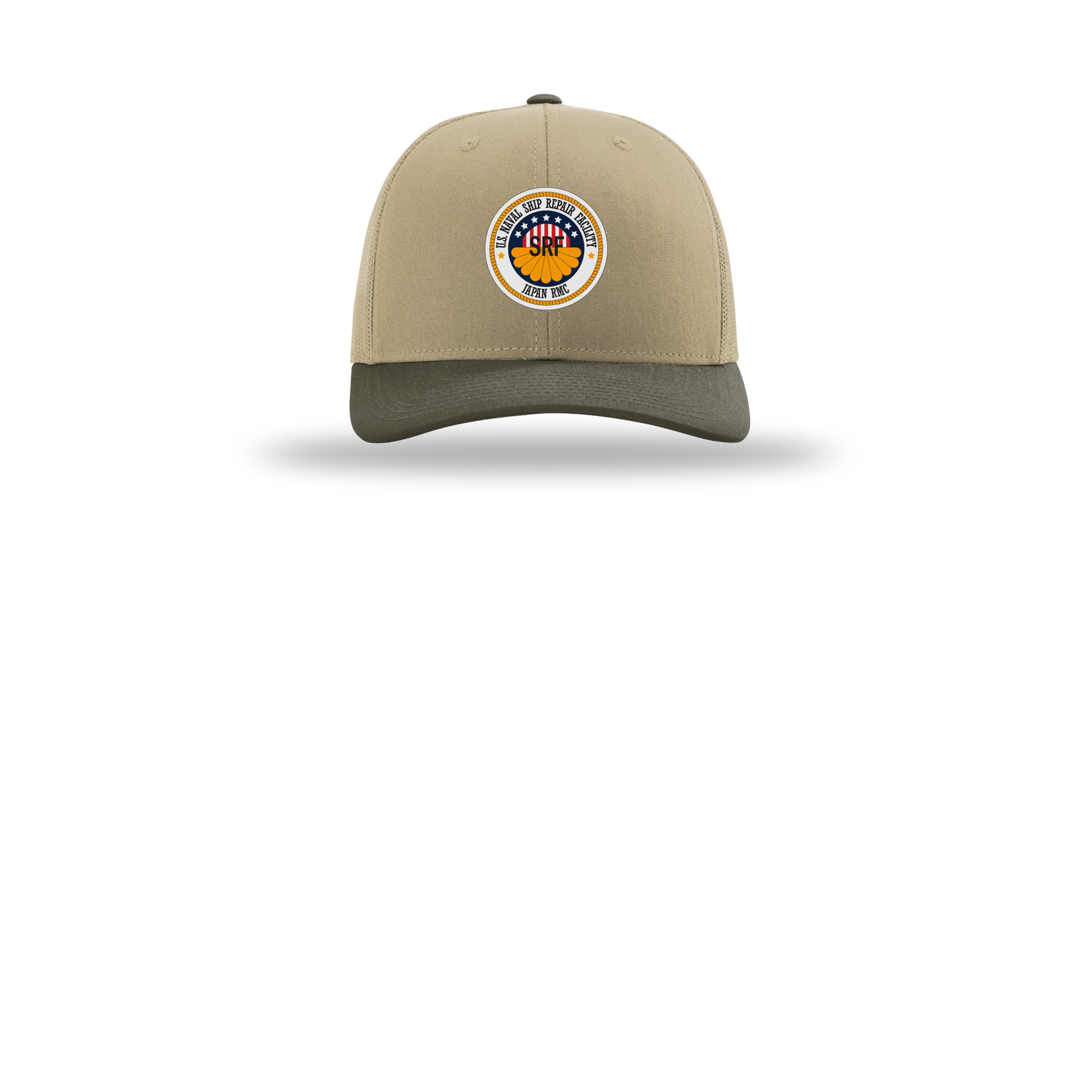 srf-jrmc-richardson-trucker-cap-embroidery-capfront-R112-khakikhakichocolatechip-flat-front