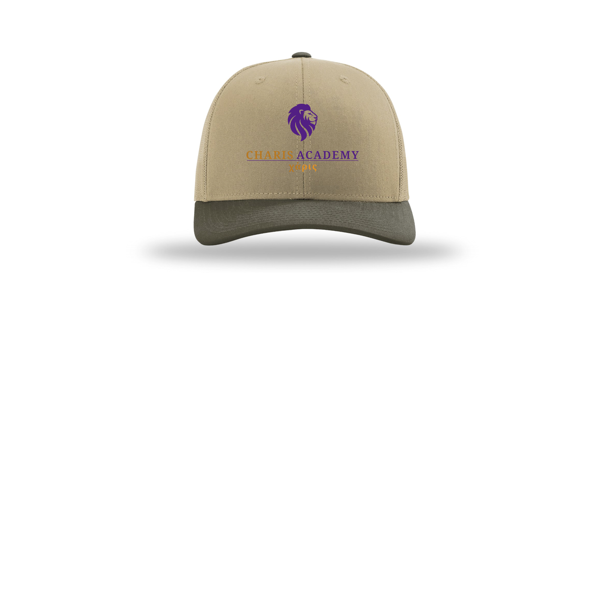 cahazleton-richardson-trucker-cap-embroidery-capfront-R112-khakikhakichocolatechip-flat-front