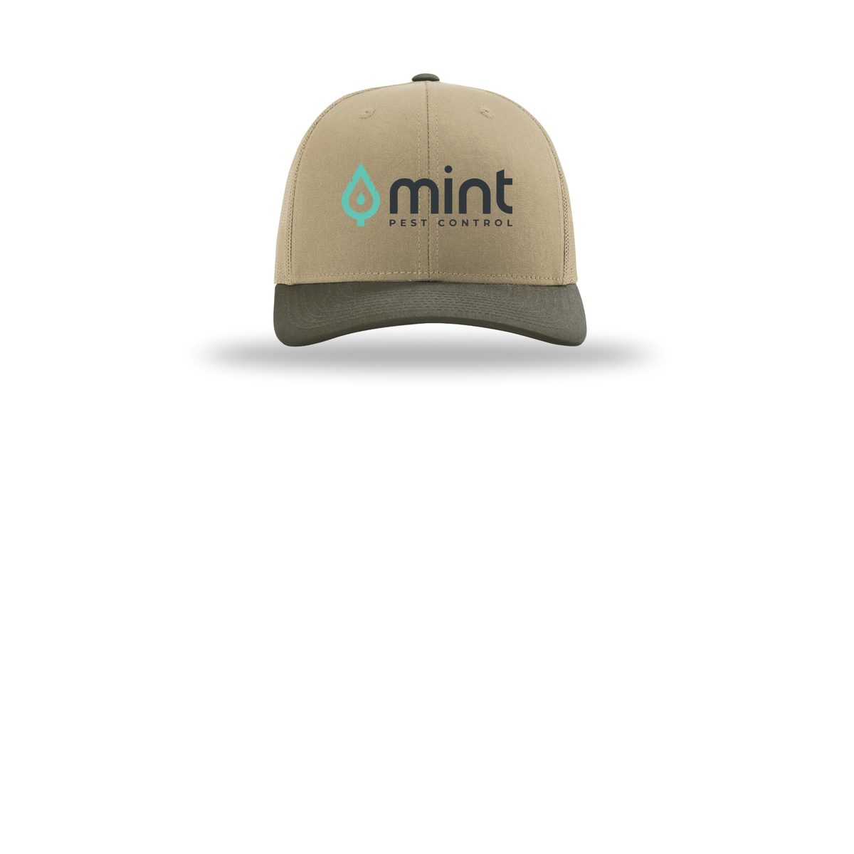 mintpest-richardson-trucker-cap-embroidery-capfront-R112-khakikhakichocolatechip-flat-front