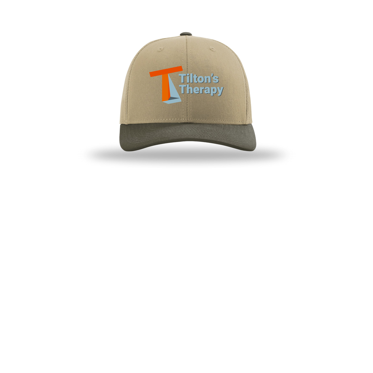 tiltonstherapy-richardson-trucker-cap-embroidery-capfront-R112-khakikhakichocolatechip-flat-front