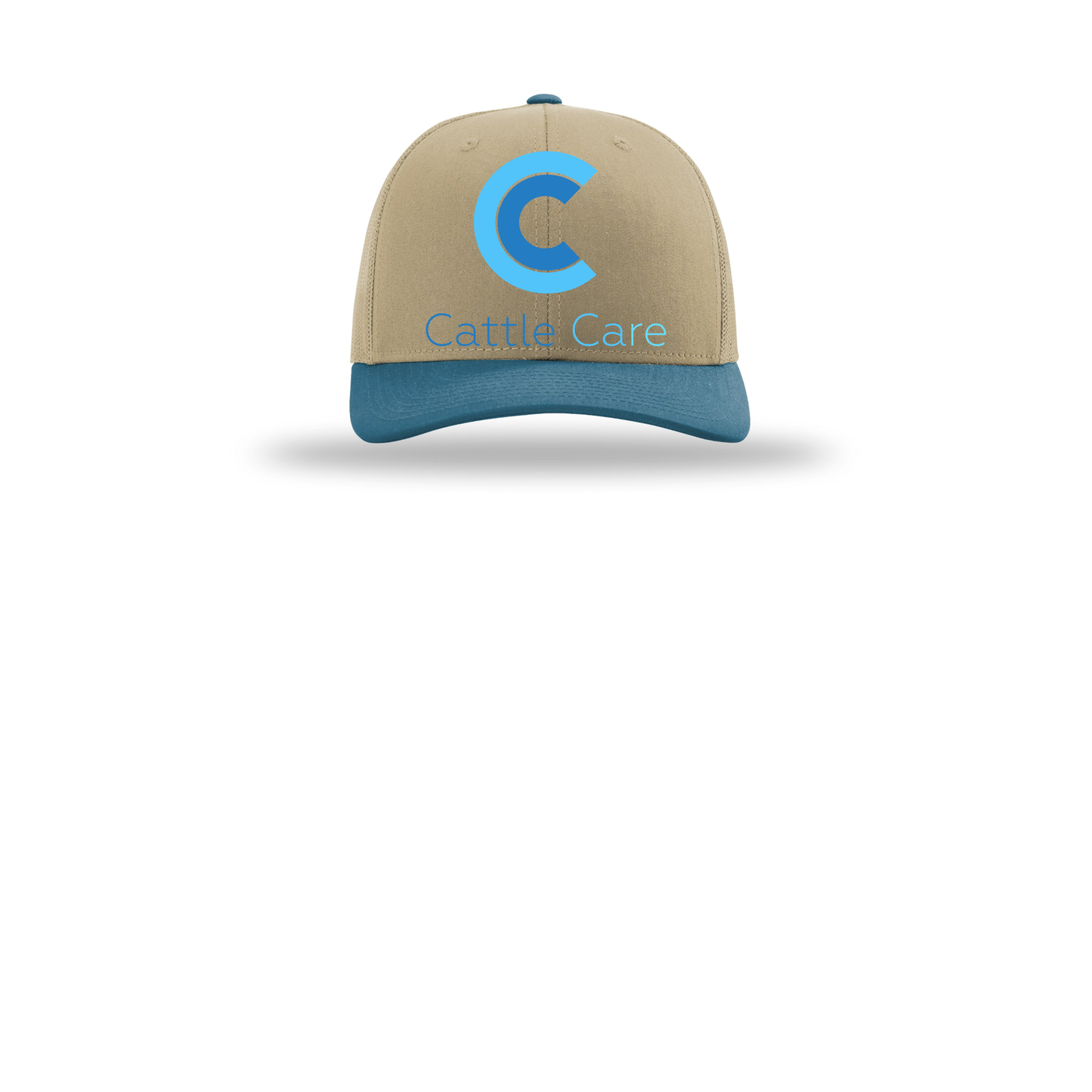 cattle-care-richardson-trucker-cap-embroidery-capfront-R112-khakikhakilegionblue-flat-front