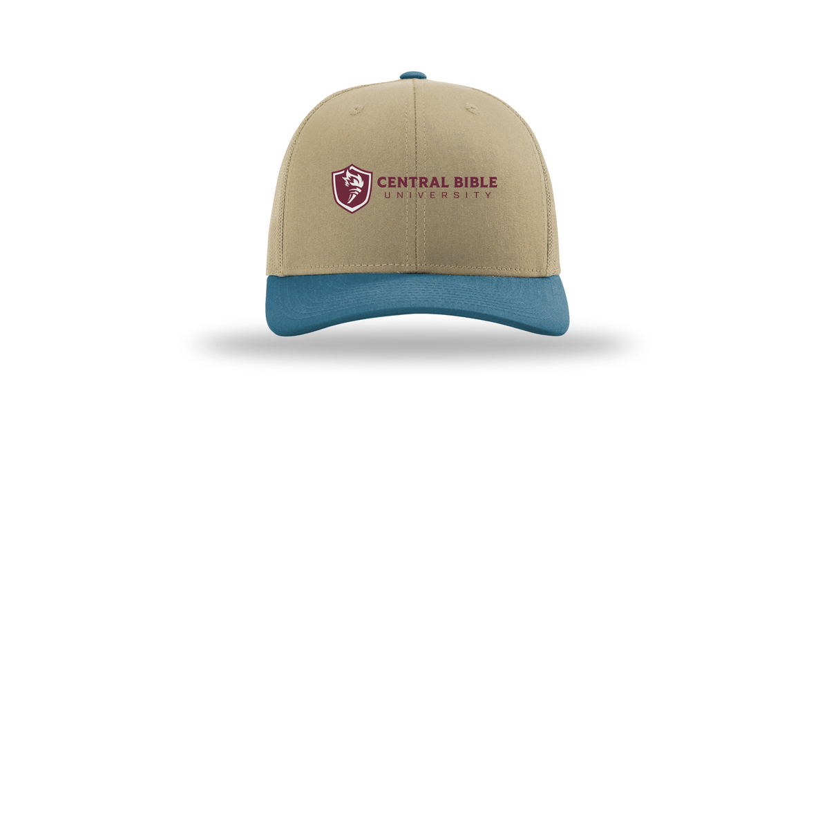 centralbible-richardson-trucker-cap-embroidery-capfront-R112-khakikhakilegionblue-flat-front