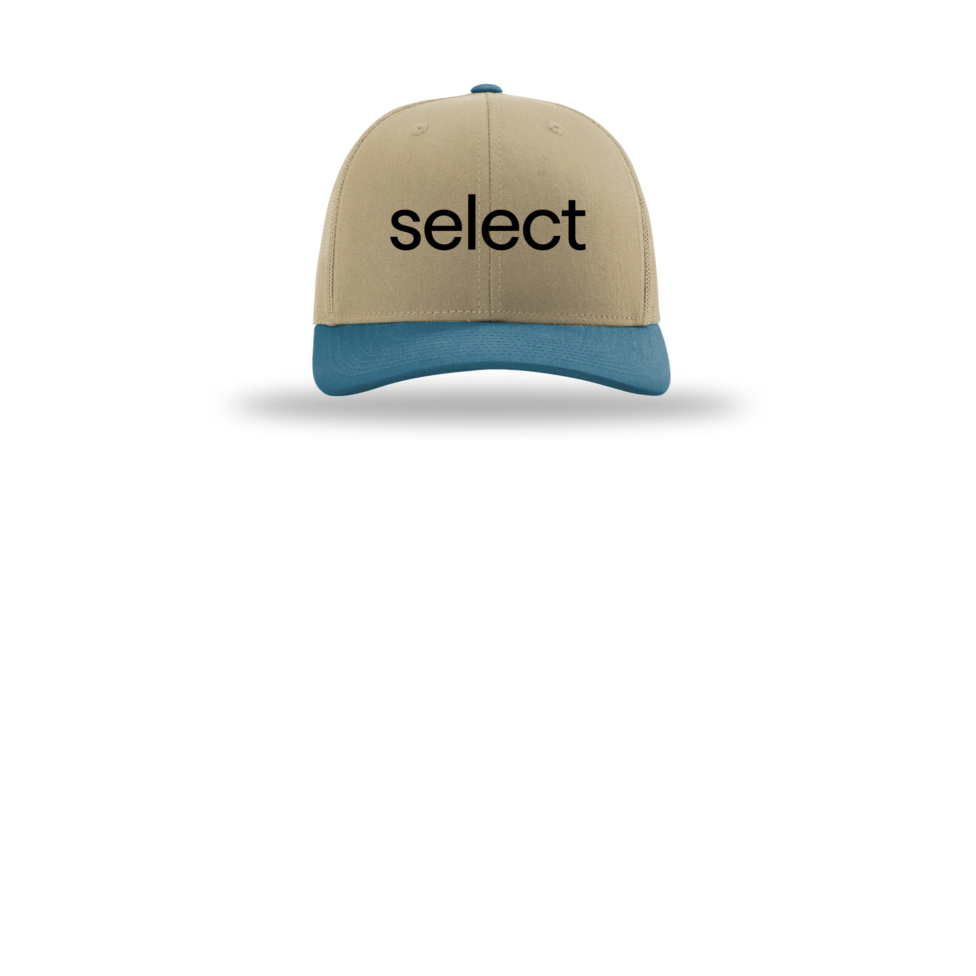 meetselect-richardson-trucker-cap-embroidery-capfront-R112-khakikhakilegionblue-flat-front