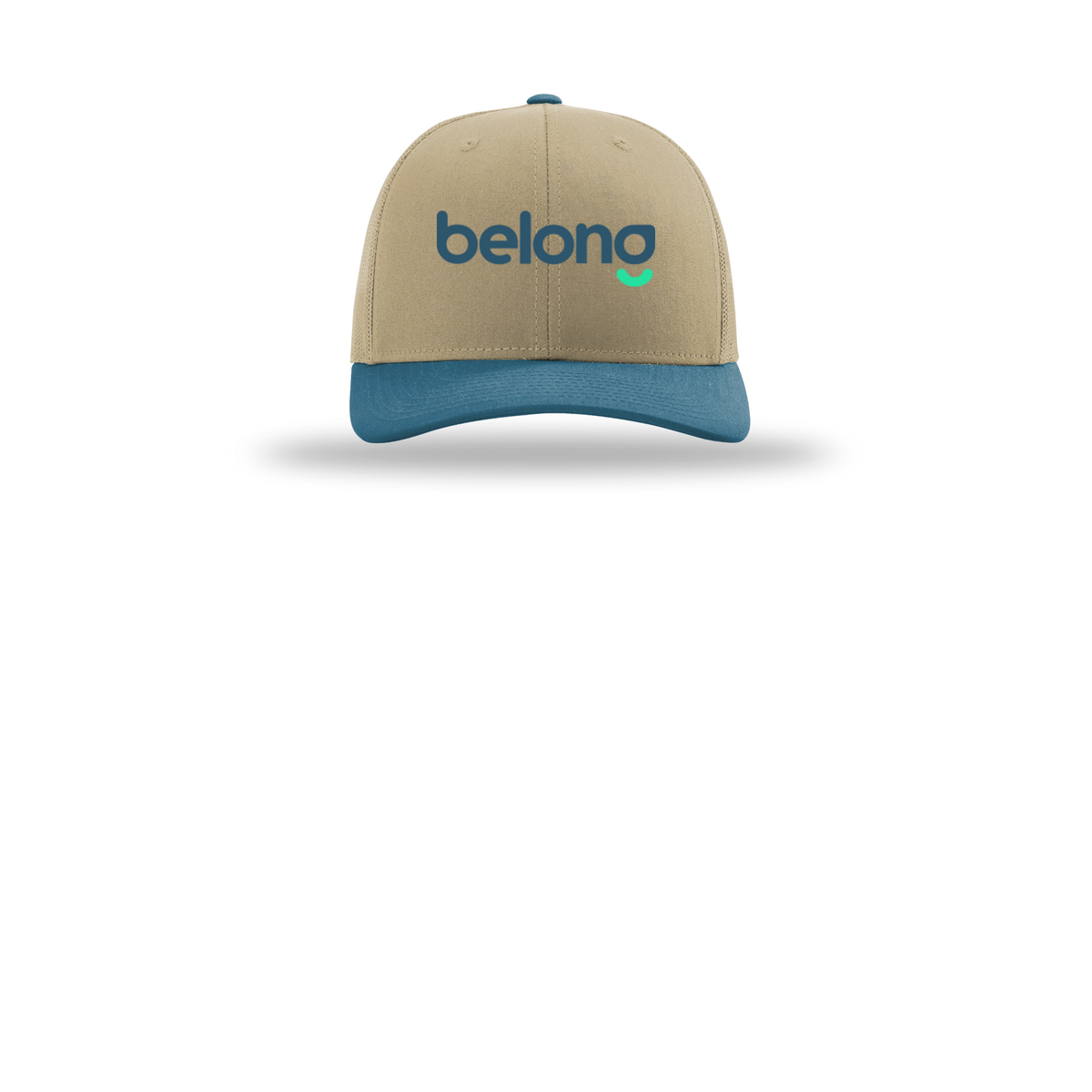 belonghome-richardson-trucker-cap-embroidery-capfront-R112-khakikhakilegionblue-flat-front