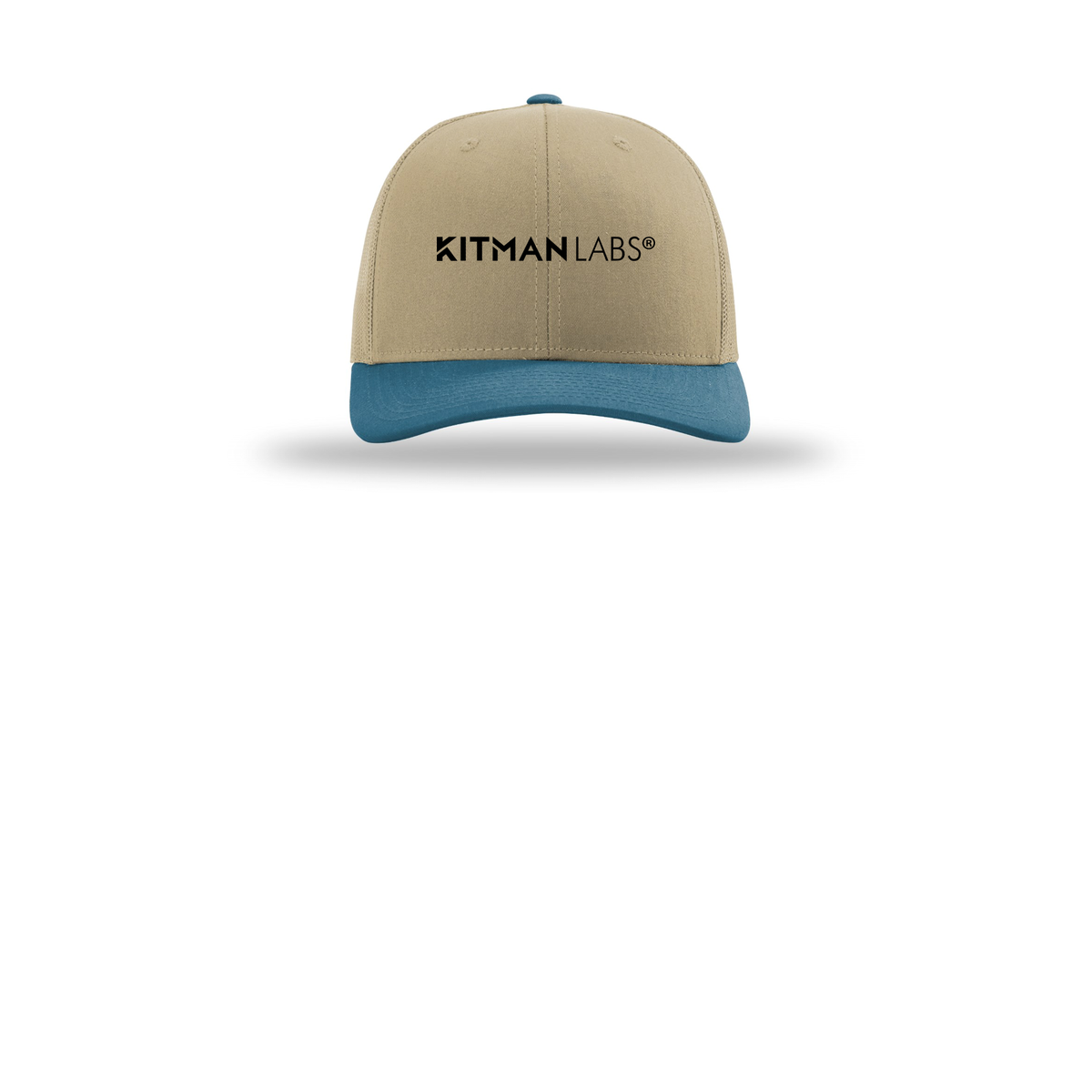 kitmanlabs-richardson-trucker-cap-embroidery-capfront-R112-khakikhakilegionblue-flat-front