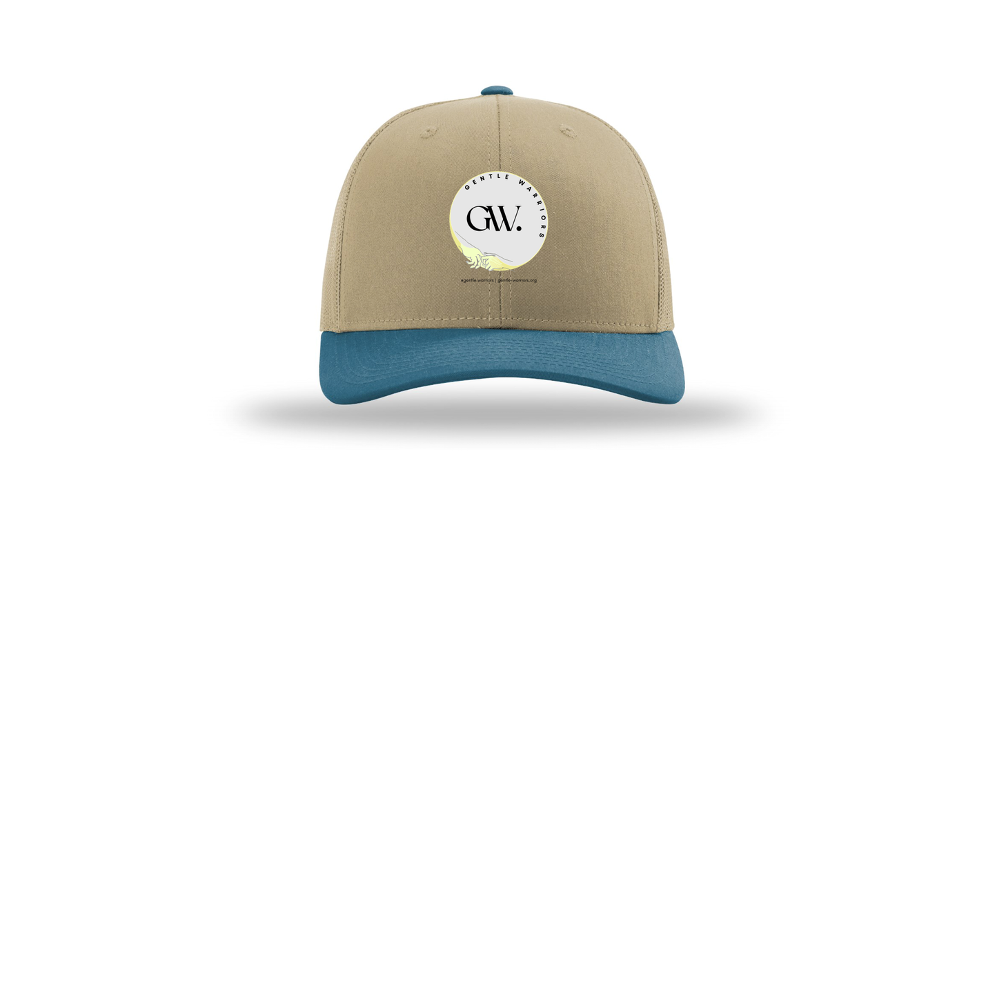 gentle-warriors-richardson-trucker-cap-embroidery-capfront-R112-khakikhakilegionblue-flat-front