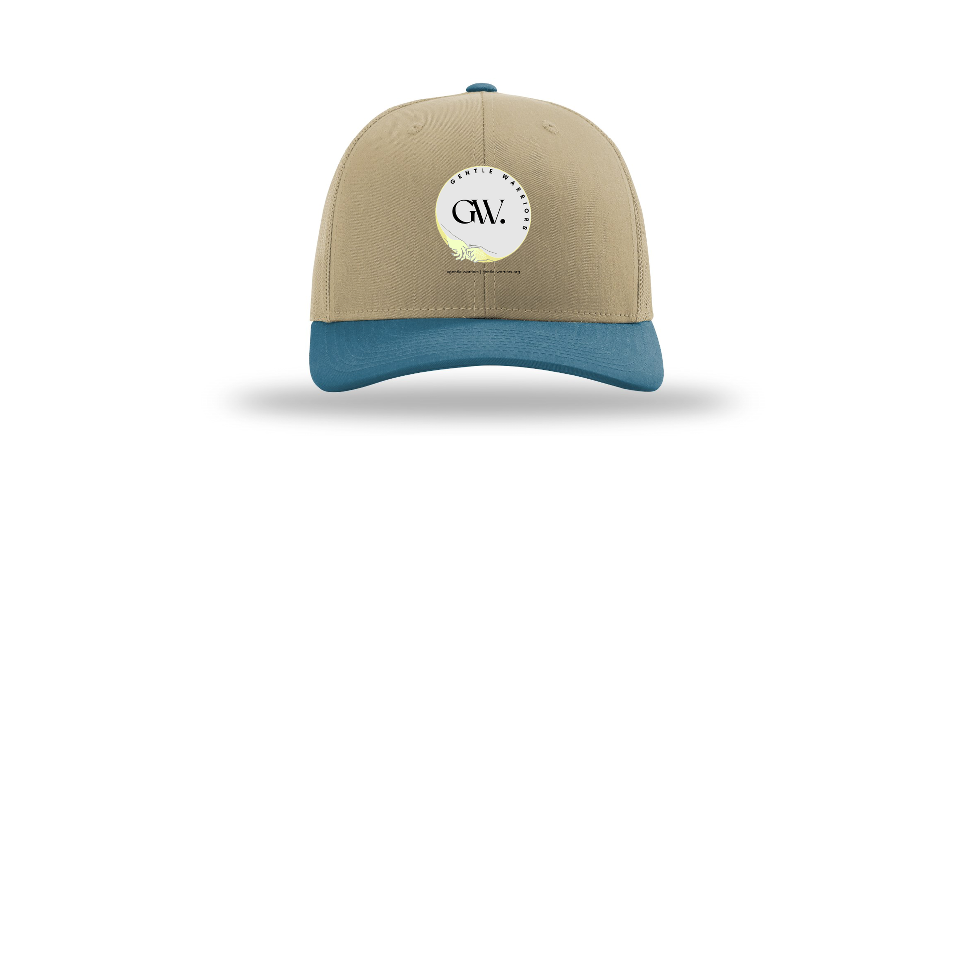 gentle-warriors-richardson-trucker-cap-embroidery-capfront-R112-khakikhakilegionblue-flat-front