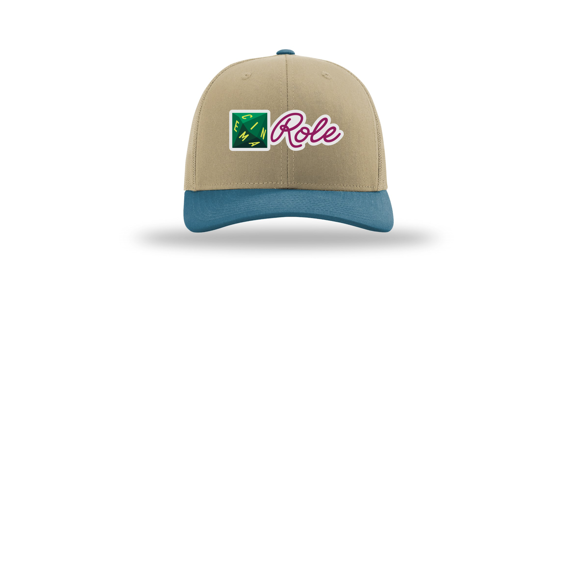 cinemarole-richardson-trucker-cap-embroidery-capfront-R112-khakikhakilegionblue-flat-front