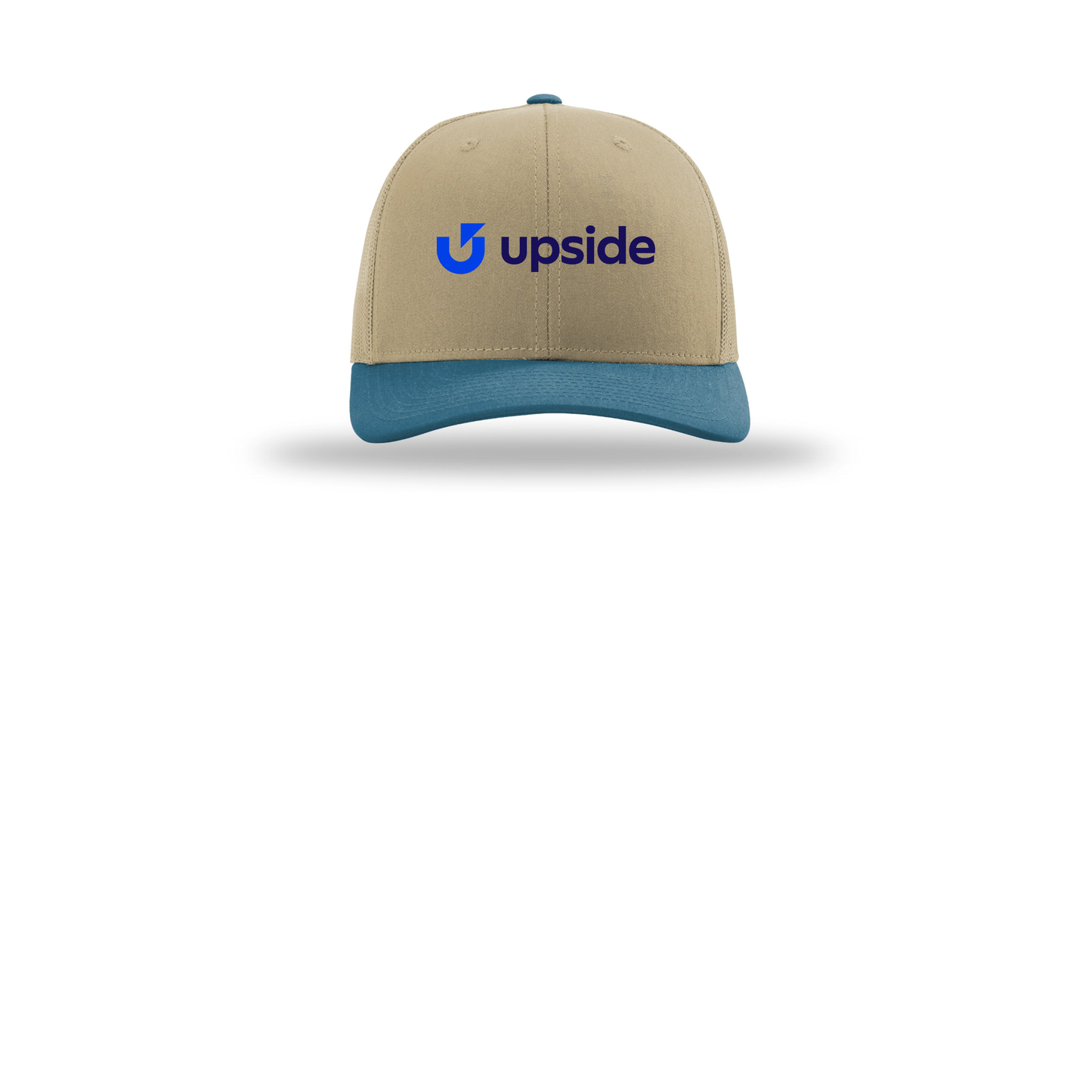 upside-richardson-trucker-cap-embroidery-capfront-R112-khakikhakilegionblue-flat-front
