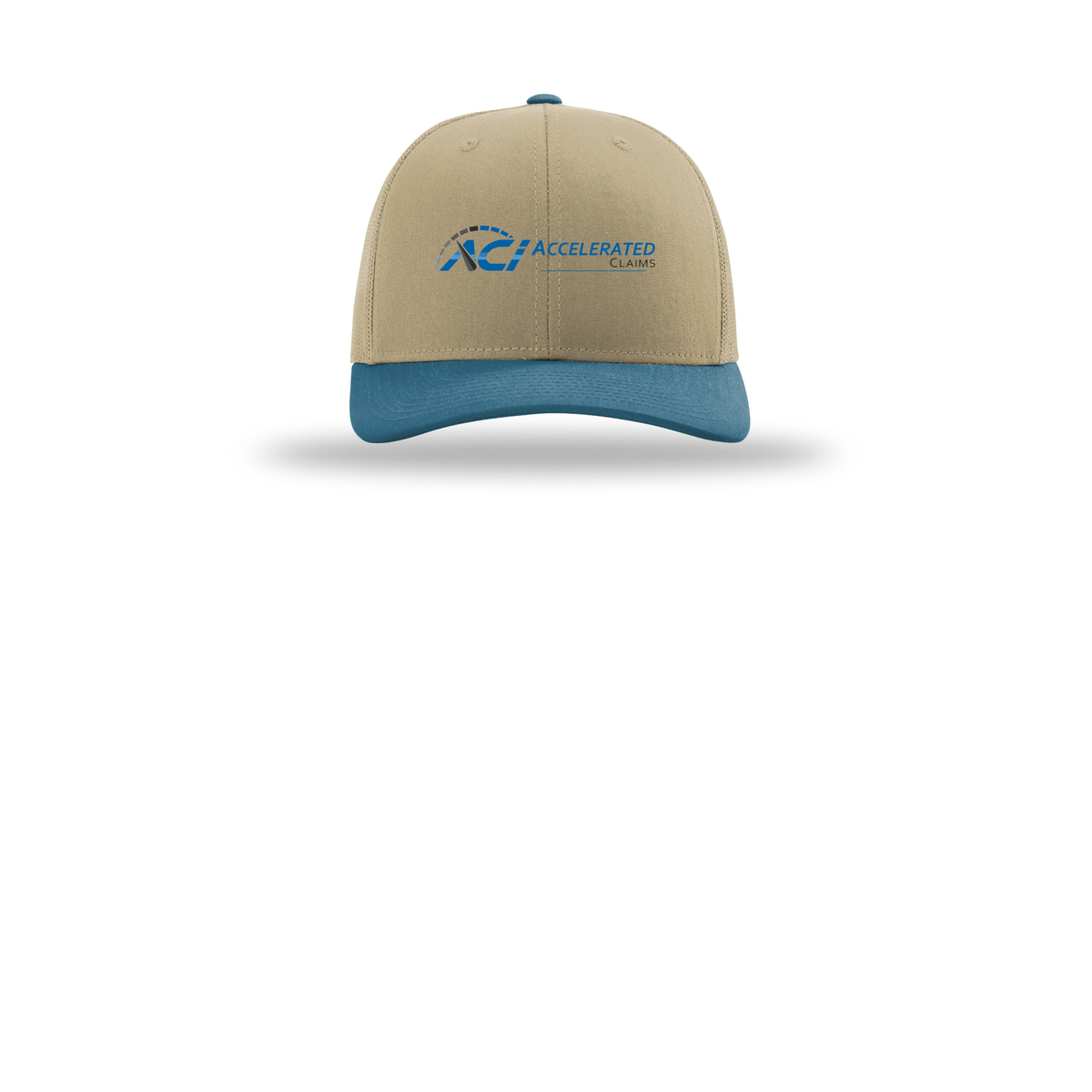 accelclaims-richardson-trucker-cap-embroidery-capfront-R112-khakikhakilegionblue-flat-front