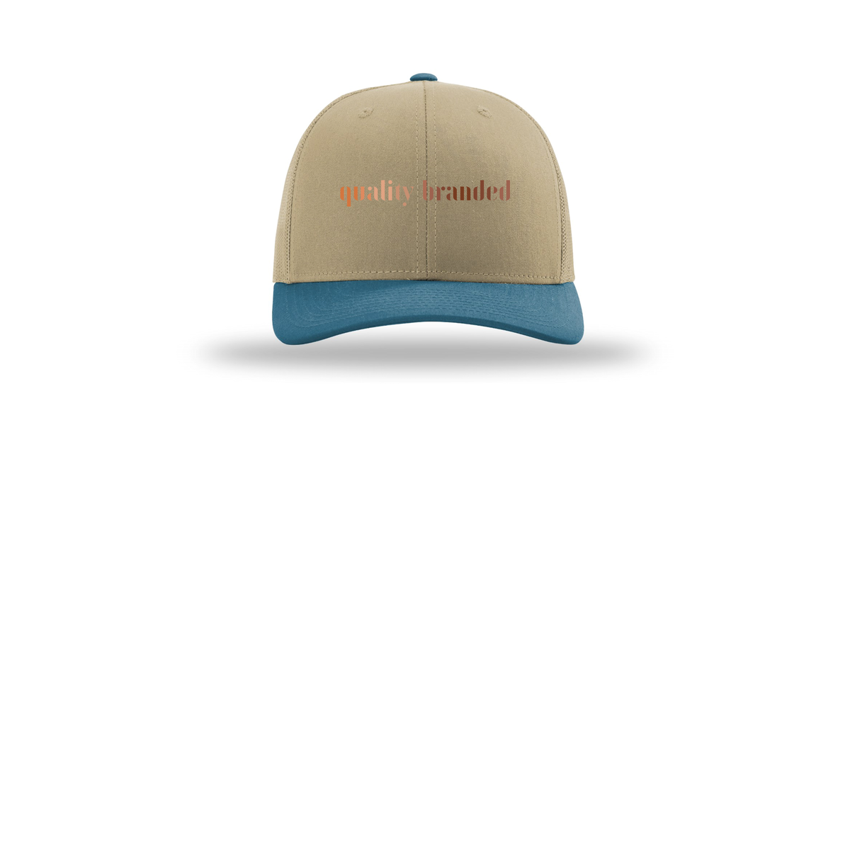 qualitybranded-richardson-trucker-cap-embroidery-capfront-R112-khakikhakilegionblue-flat-front