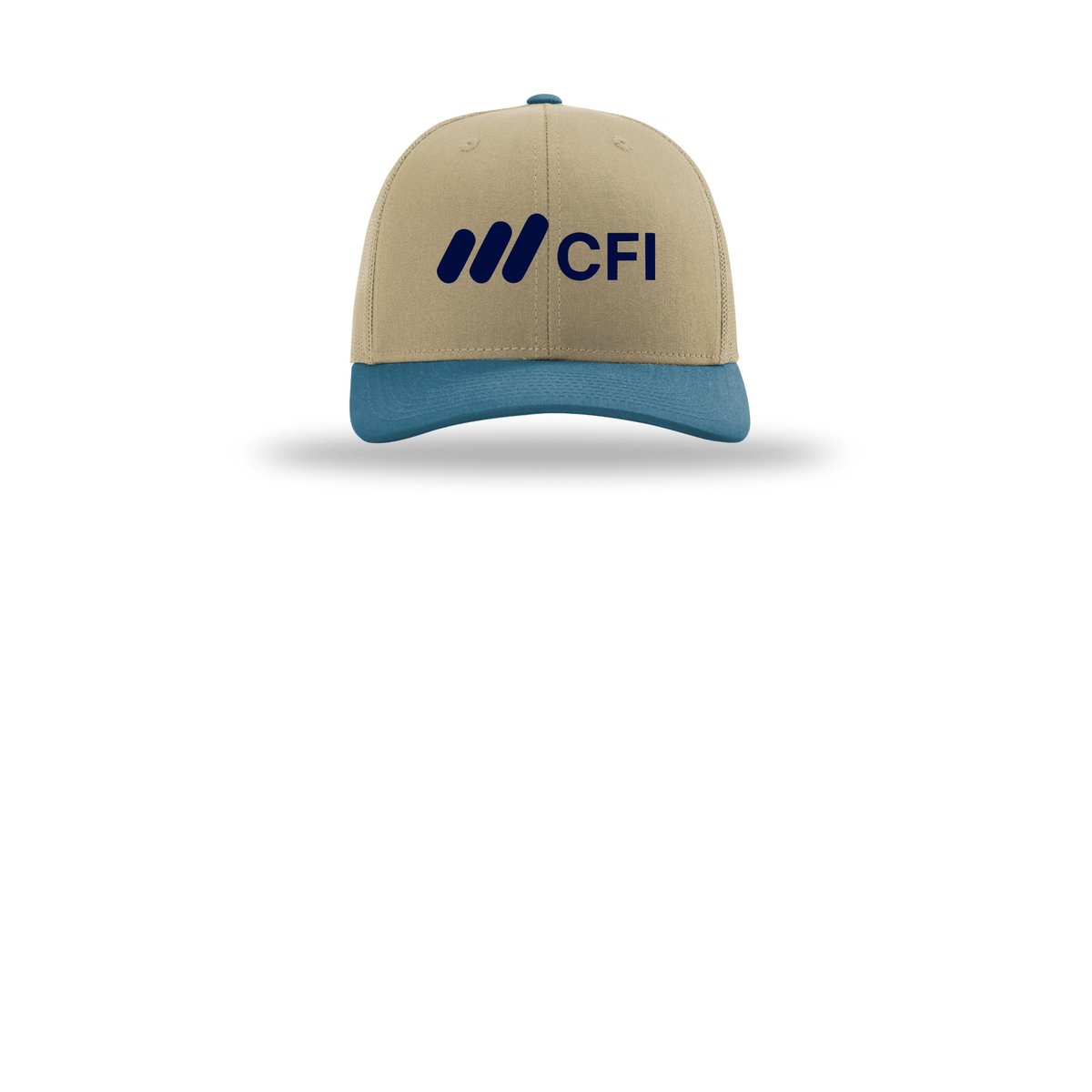 corporatefinanceinstitute-richardson-trucker-cap-embroidery-capfront-R112-khakikhakilegionblue-flat-front