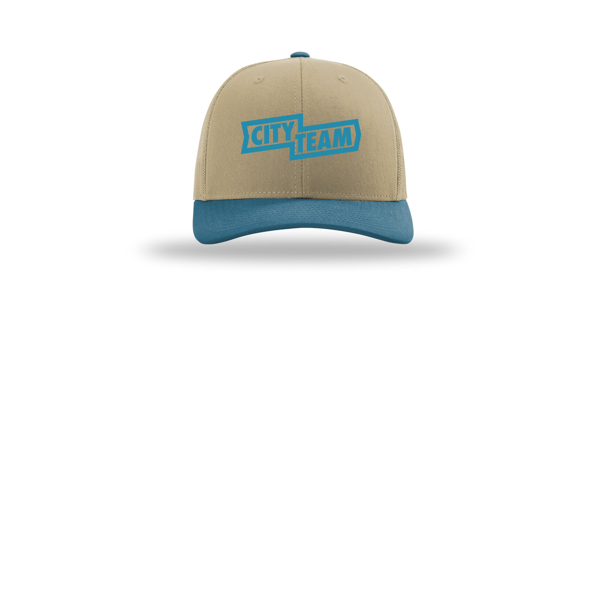 cityteam-richardson-trucker-cap-embroidery-capfront-R112-khakikhakilegionblue-flat-front