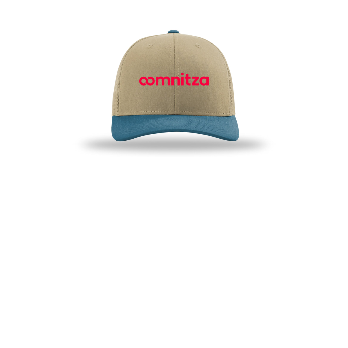 oomnitza-richardson-trucker-cap-embroidery-capfront-R112-khakikhakilegionblue-flat-front