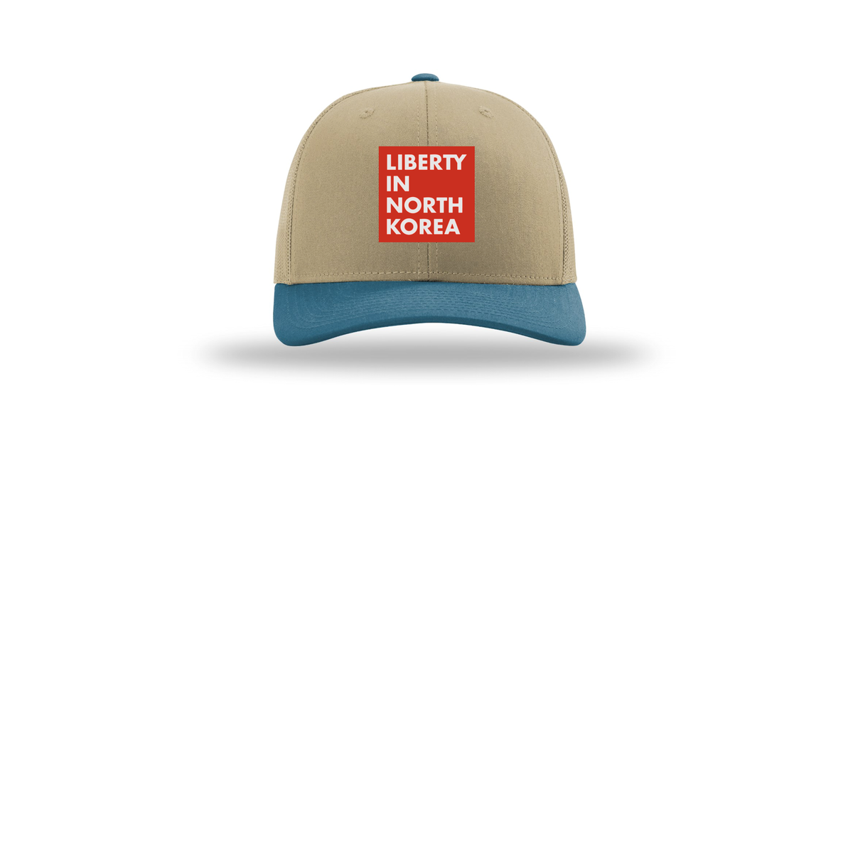 libertyinnorthkorea-richardson-trucker-cap-embroidery-capfront-R112-khakikhakilegionblue-flat-front