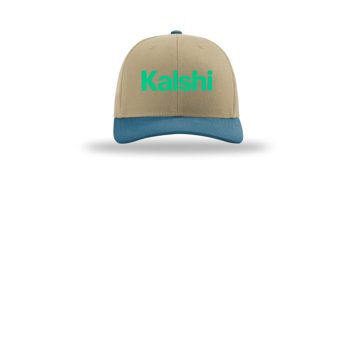 kalshi-richardson-trucker-cap-embroidery-capfront-R112-khakikhakilegionblue-flat-front
