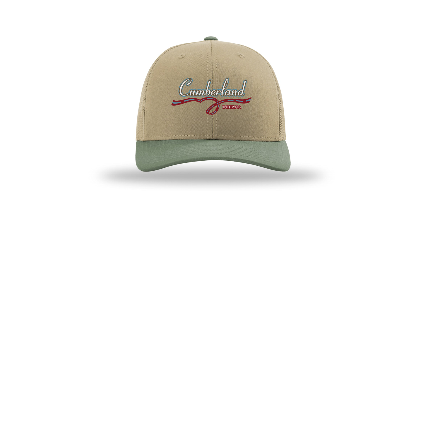 cumberland-richardson-trucker-cap-embroidery-capfront-R112-khakikhakiloden-flat-front