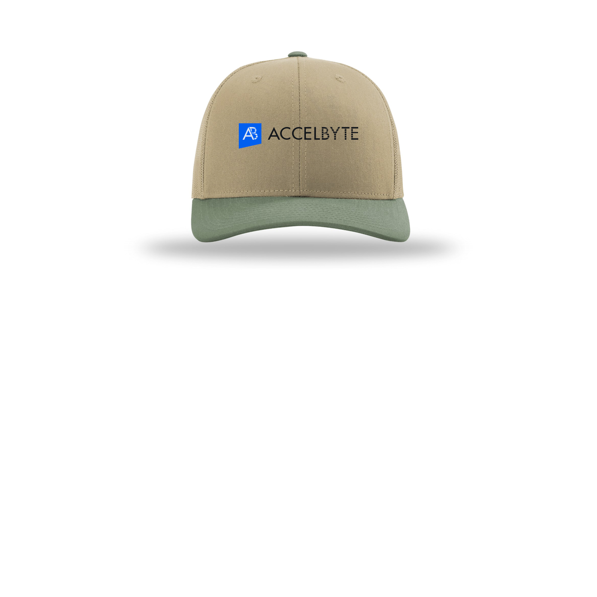 accelbyte-richardson-trucker-cap-embroidery-capfront-R112-khakikhakiloden-flat-front