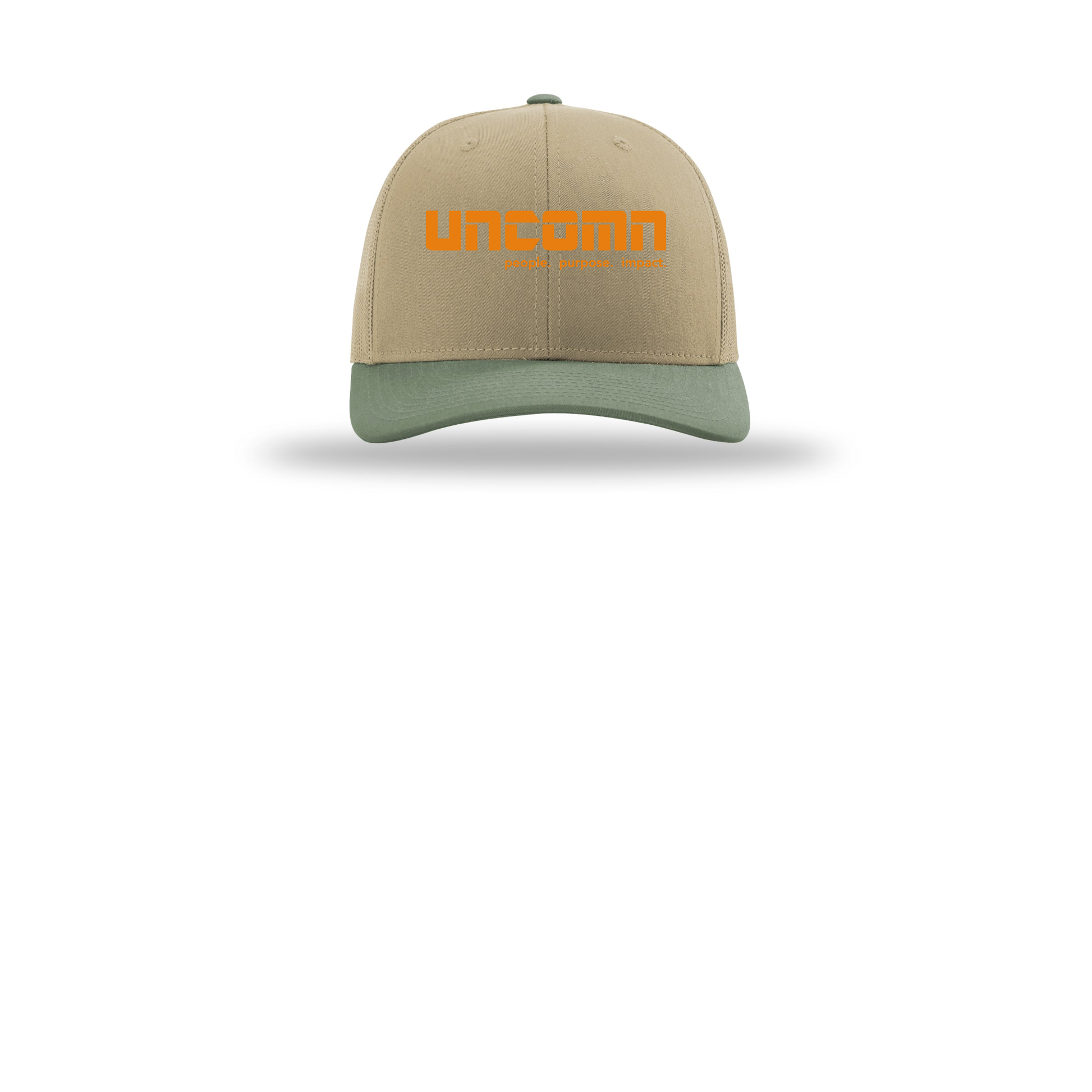 uncomn-richardson-trucker-cap-embroidery-capfront-R112-khakikhakiloden-flat-front