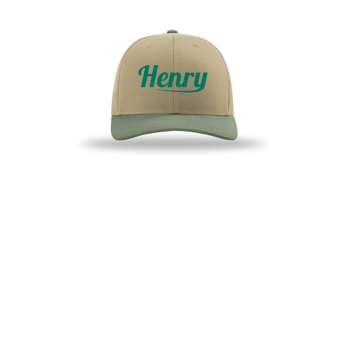 henrymeds-richardson-trucker-cap-embroidery-capfront-R112-khakikhakiloden-flat-front