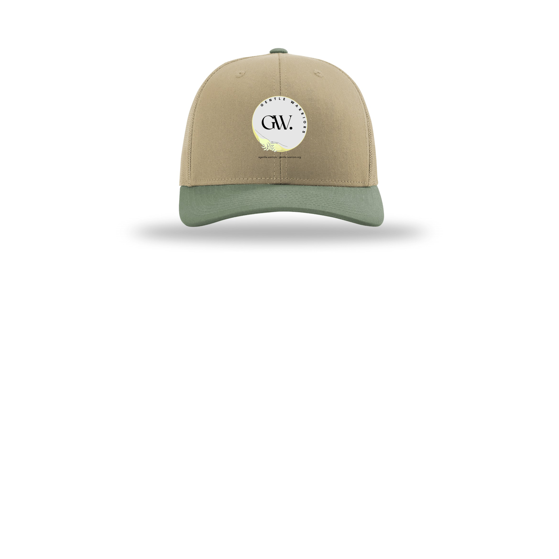 gentle-warriors-richardson-trucker-cap-embroidery-capfront-R112-khakikhakiloden-flat-front