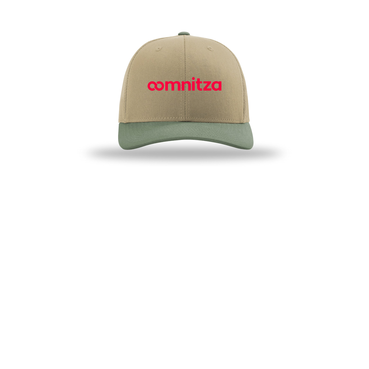 oomnitza-richardson-trucker-cap-embroidery-capfront-R112-khakikhakiloden-flat-front