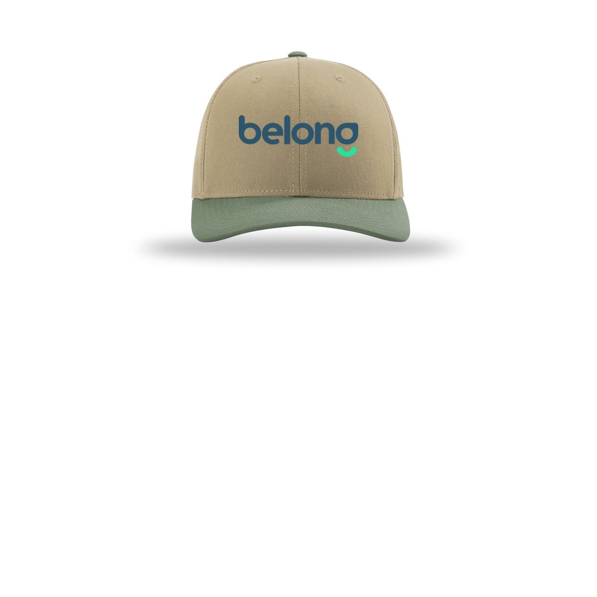 belonghome-richardson-trucker-cap-embroidery-capfront-R112-khakikhakiloden-flat-front