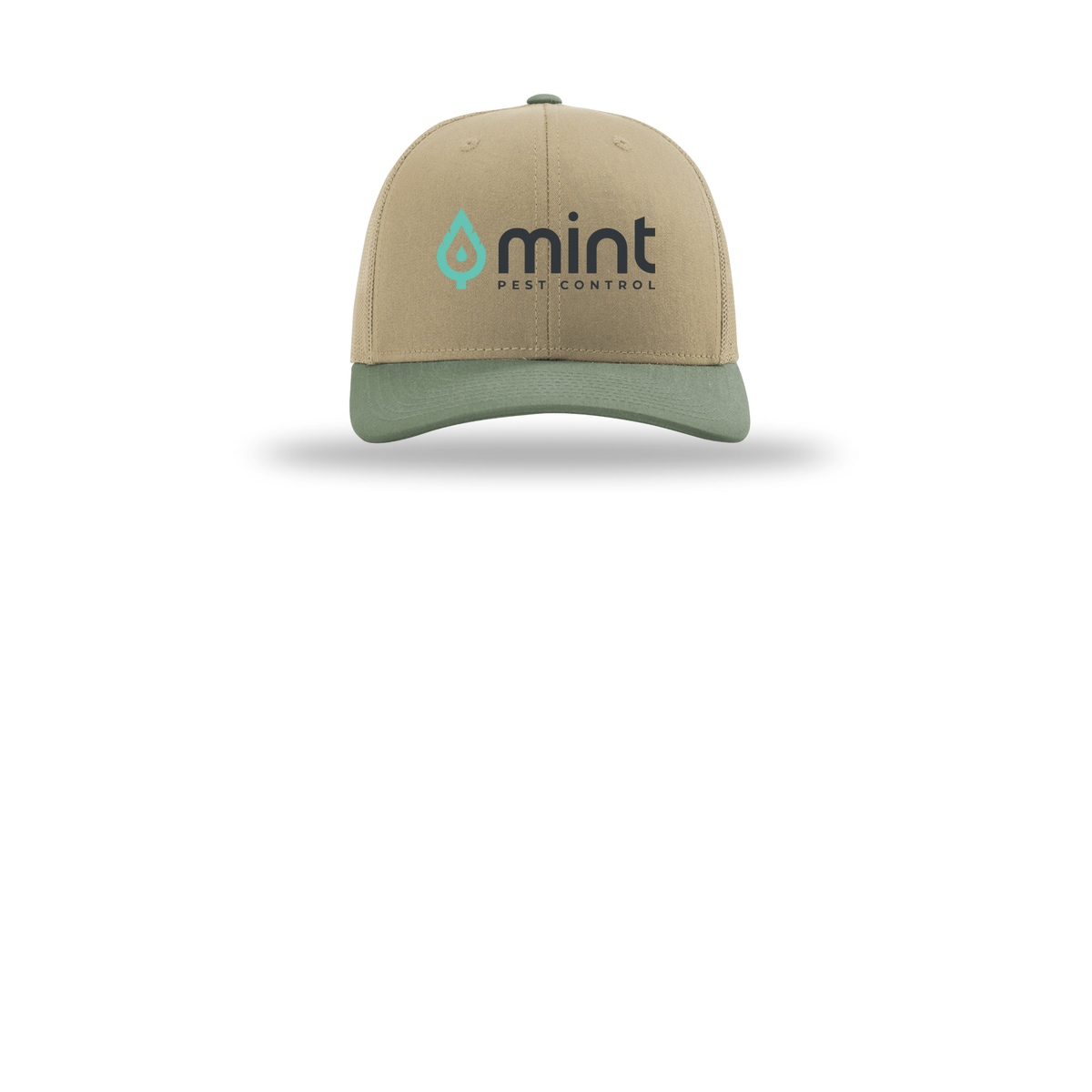 mintpest-richardson-trucker-cap-embroidery-capfront-R112-khakikhakiloden-flat-front