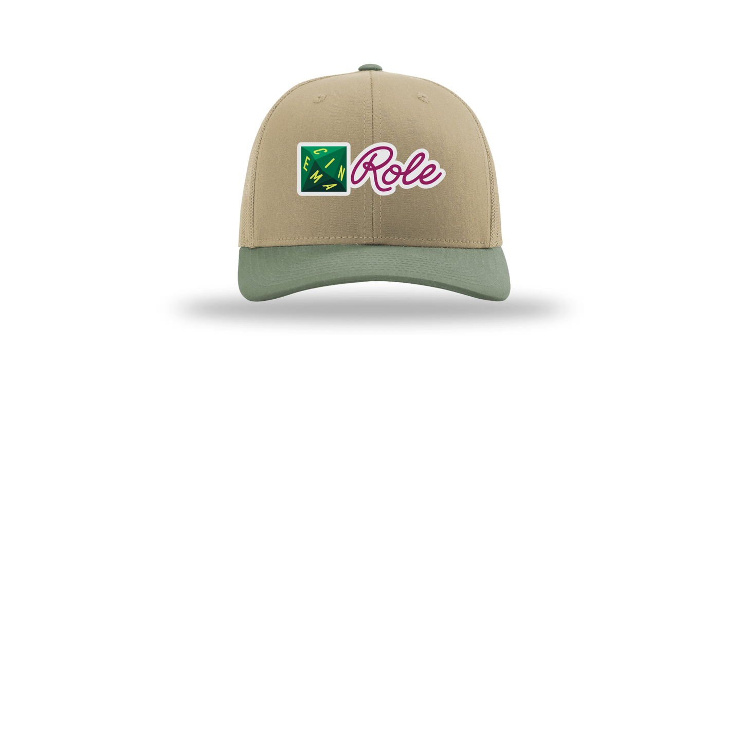 cinemarole-richardson-trucker-cap-embroidery-capfront-R112-khakikhakiloden-flat-front