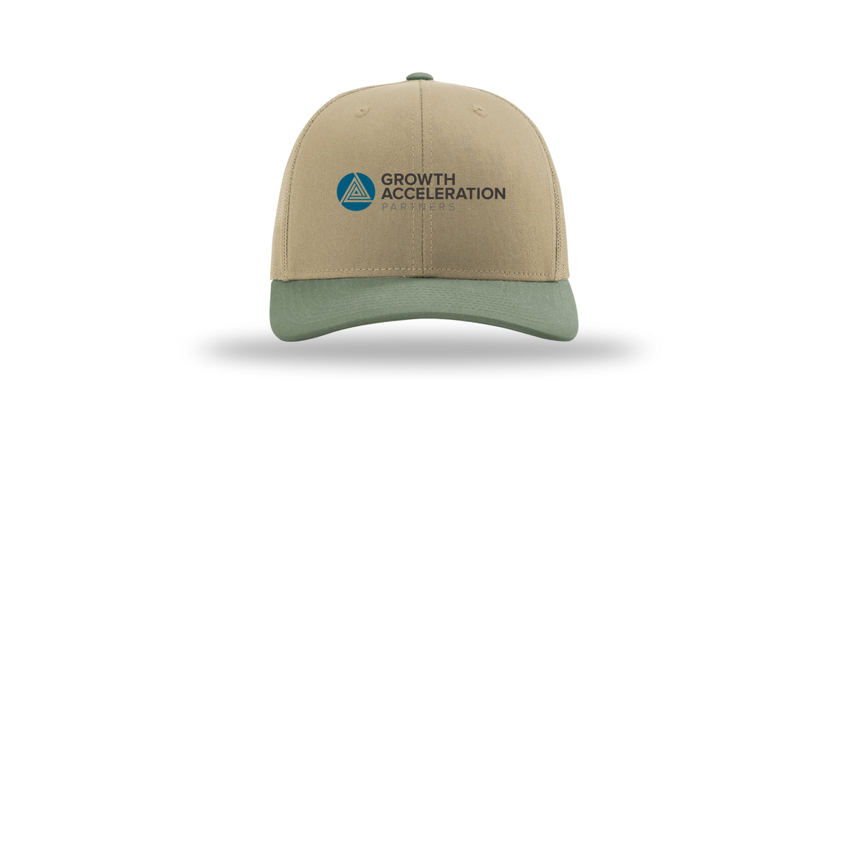 growthaccelerationpartners-richardson-trucker-cap-embroidery-capfront-R112-khakikhakiloden-flat-front