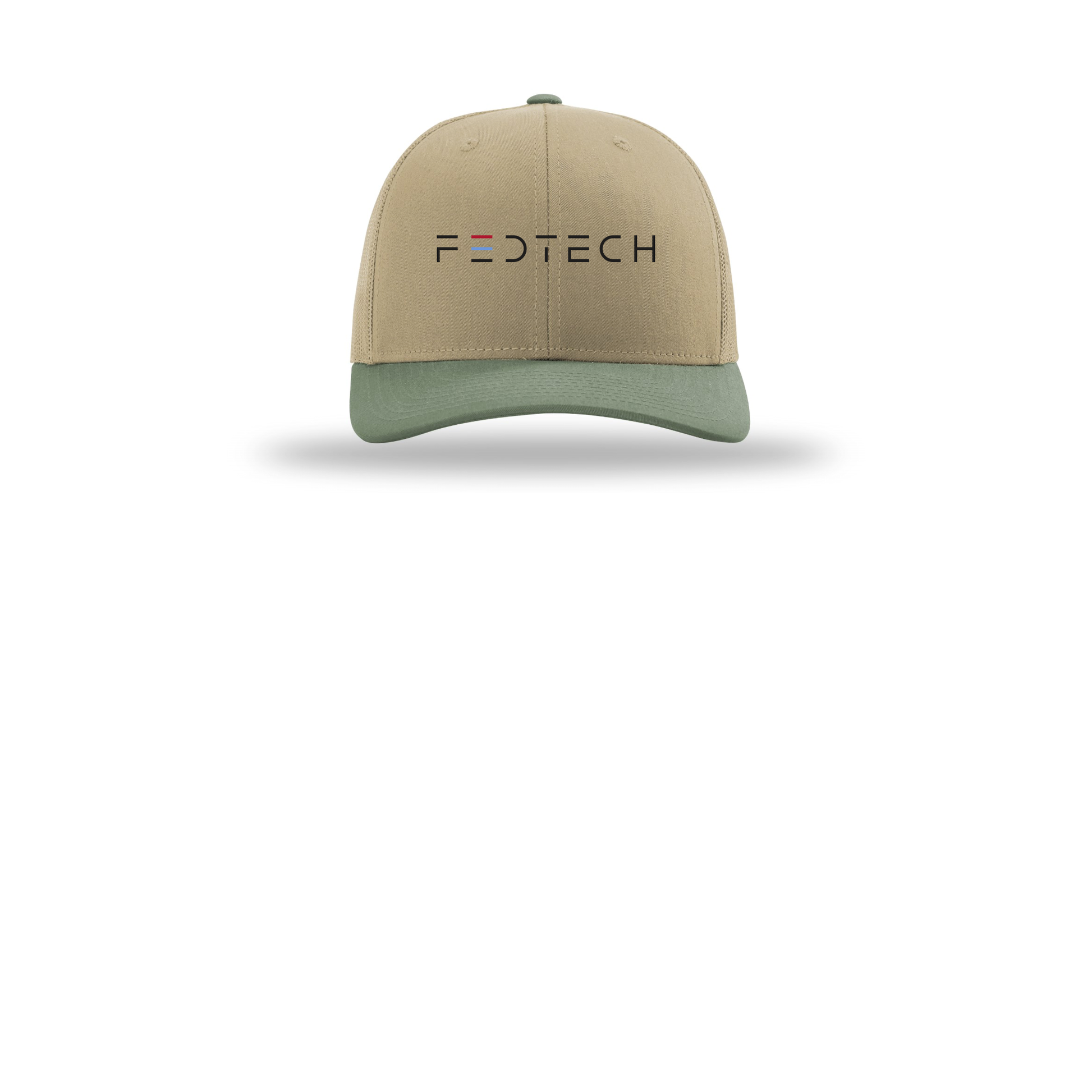 fedtech-richardson-trucker-cap-embroidery-capfront-R112-khakikhakiloden-flat-front