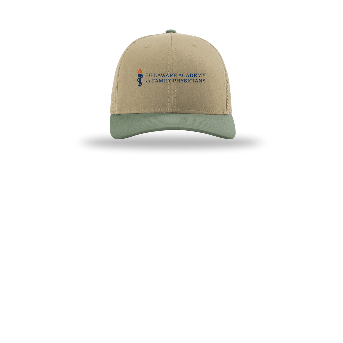 delfamdoc-richardson-trucker-cap-embroidery-capfront-R112-khakikhakiloden-flat-front