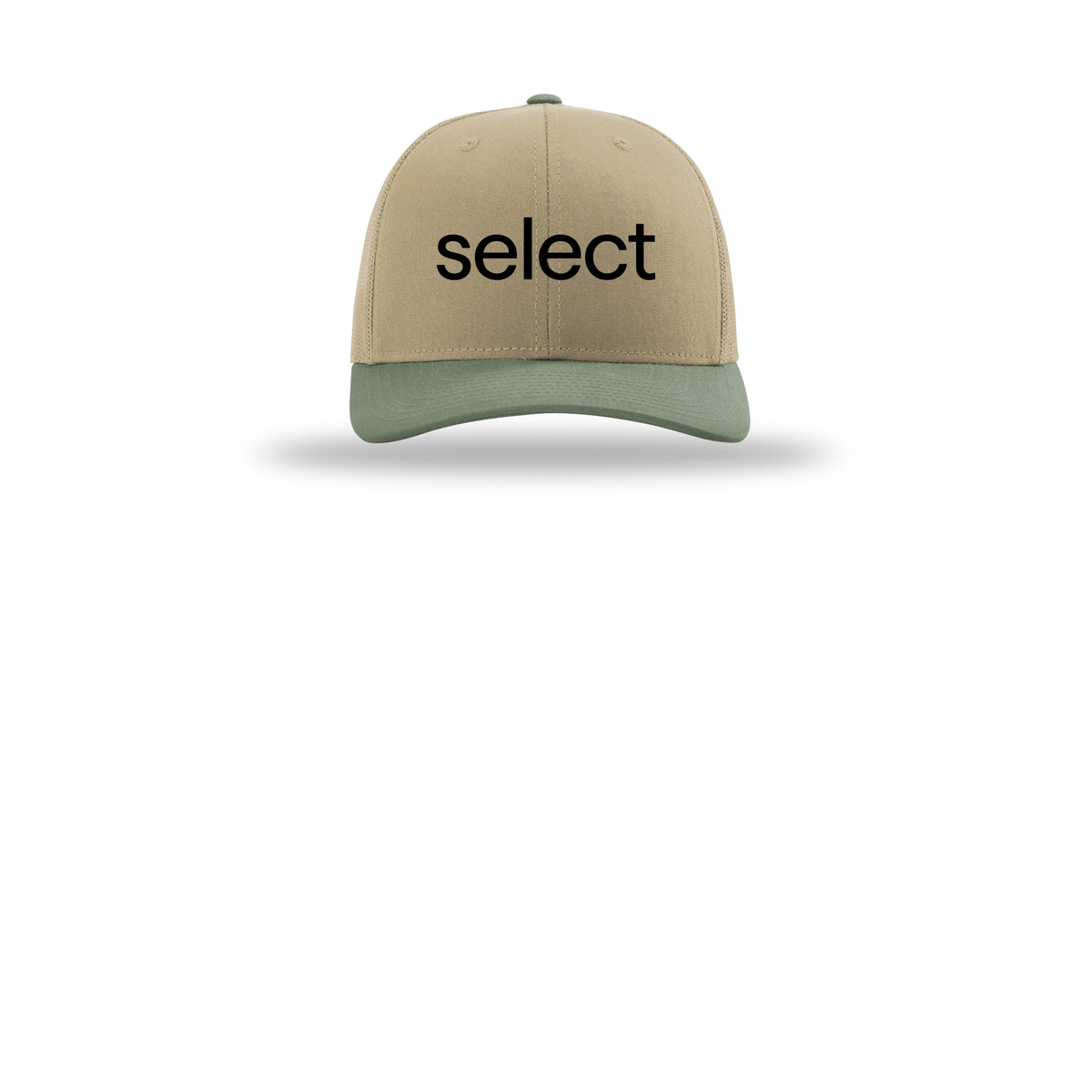 meetselect-richardson-trucker-cap-embroidery-capfront-R112-khakikhakiloden-flat-front