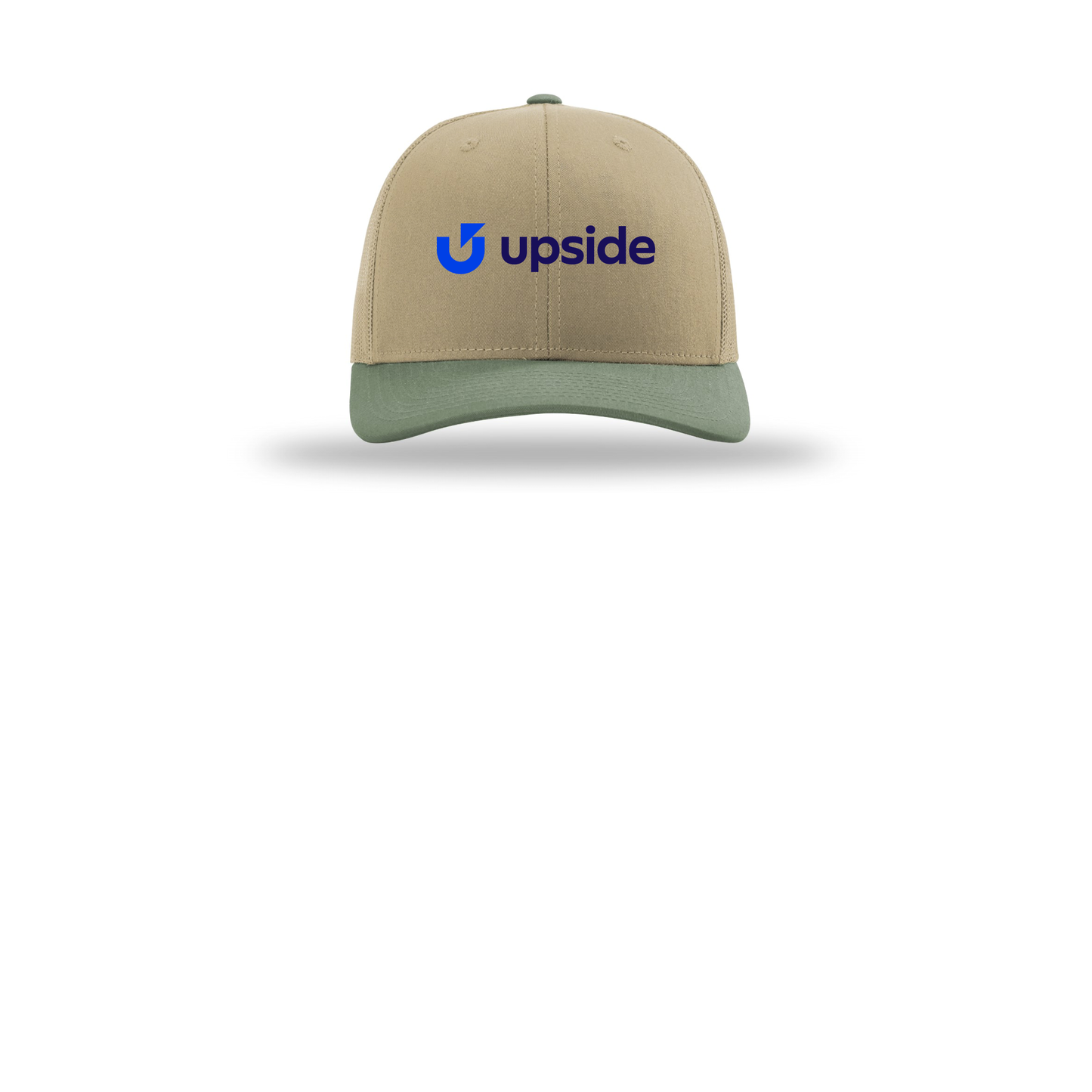 upside-richardson-trucker-cap-embroidery-capfront-R112-khakikhakiloden-flat-front