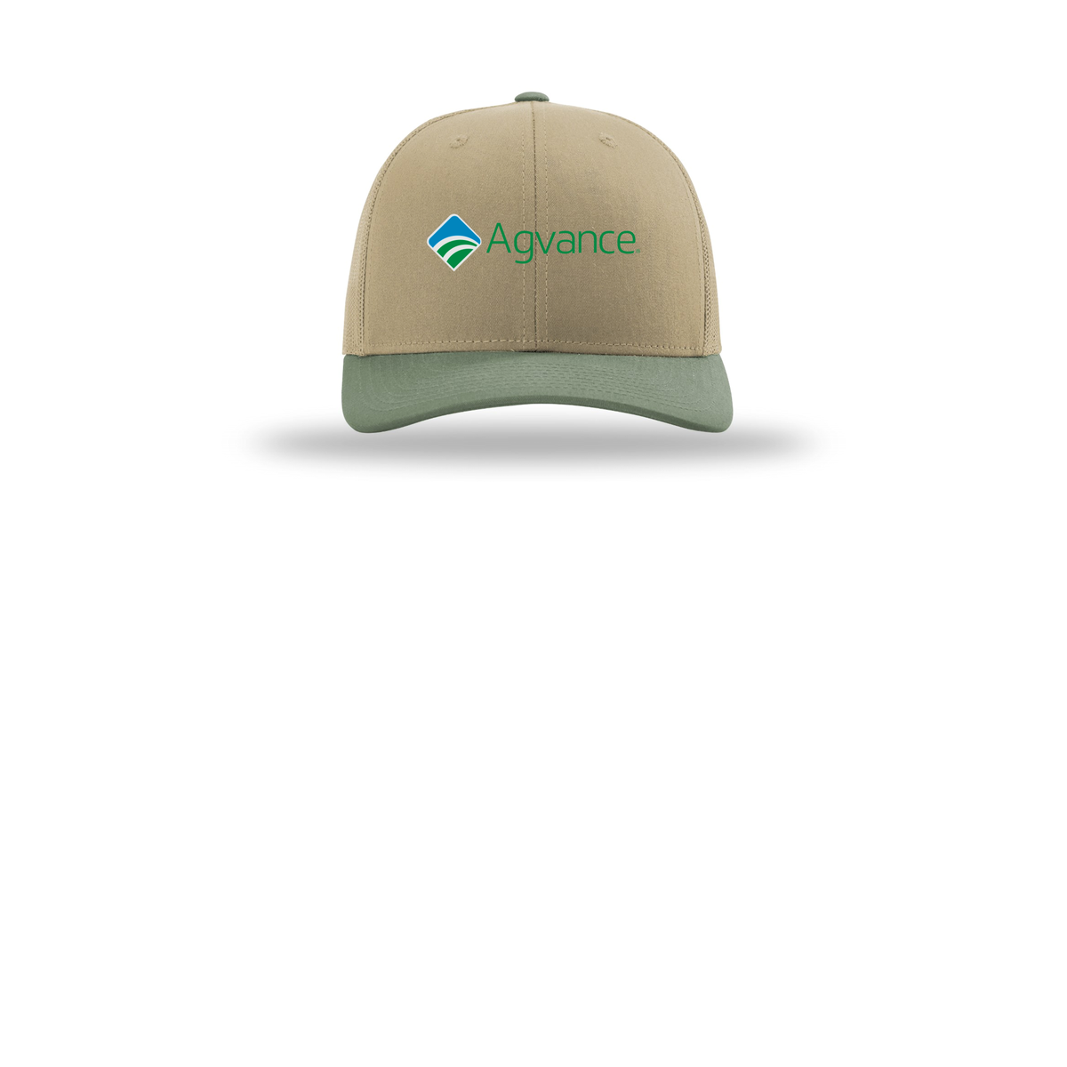 agvance-richardson-trucker-cap-embroidery-capfront-R112-khakikhakiloden-flat-front