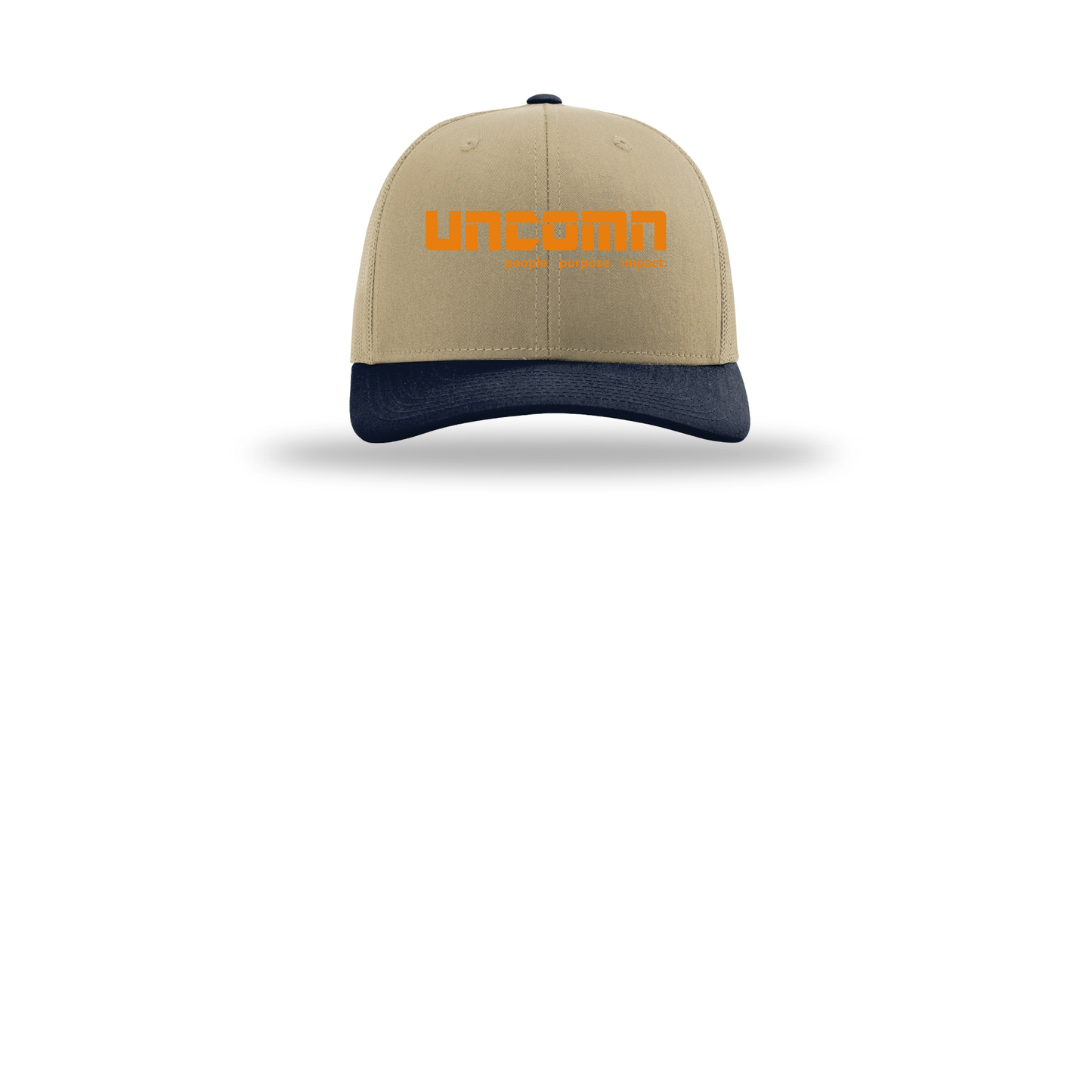 uncomn-richardson-trucker-cap-embroidery-capfront-R112-khakikhakinavy-flat-front
