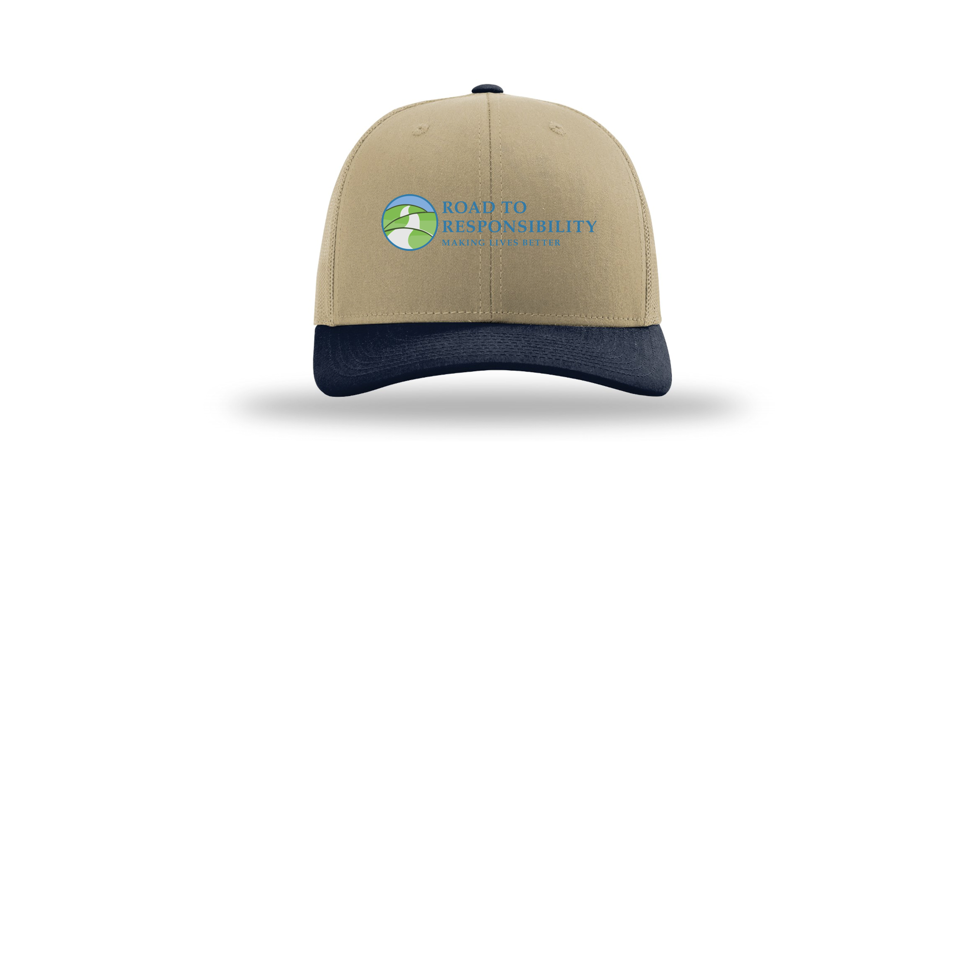 roadtoresponsibility-richardson-trucker-cap-embroidery-capfront-R112-khakikhakinavy-flat-front