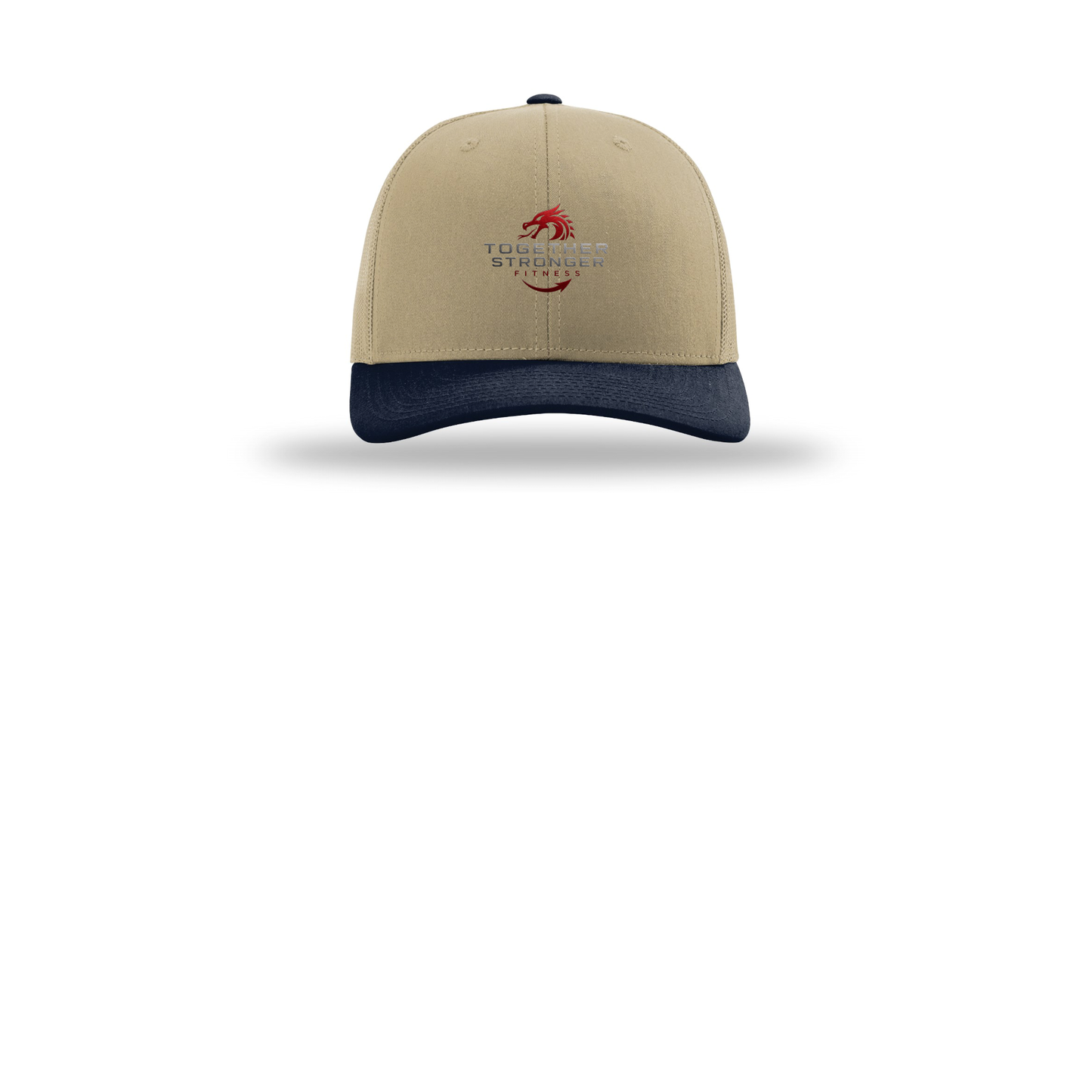 togetherstrongerfitness-richardson-trucker-cap-embroidery-capfront-R112-khakikhakinavy-flat-front