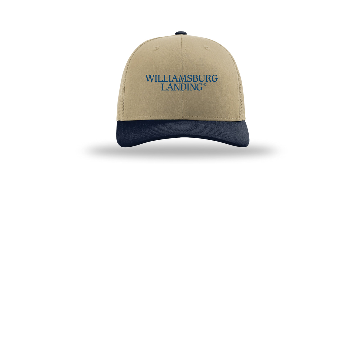 williamsburglanding-richardson-trucker-cap-embroidery-capfront-R112-khakikhakinavy-flat-front